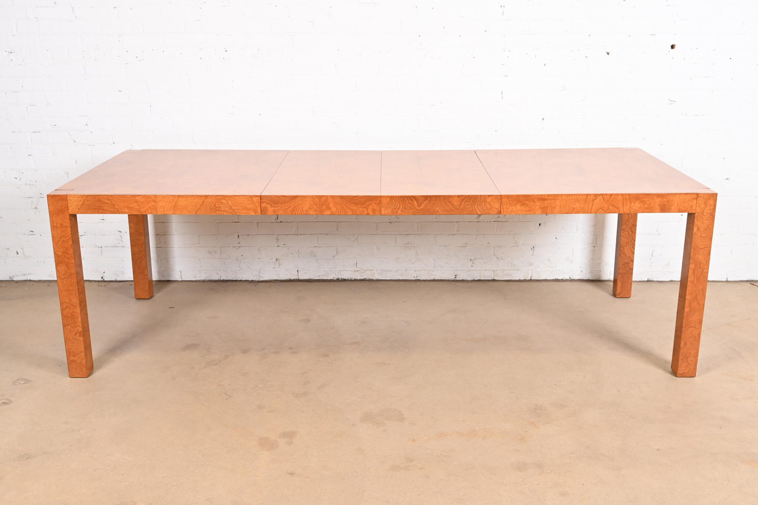 Milo Baughman Style Burl Wood Parsons Extension Dining Table by Lane, Newly Refinished - Image 2