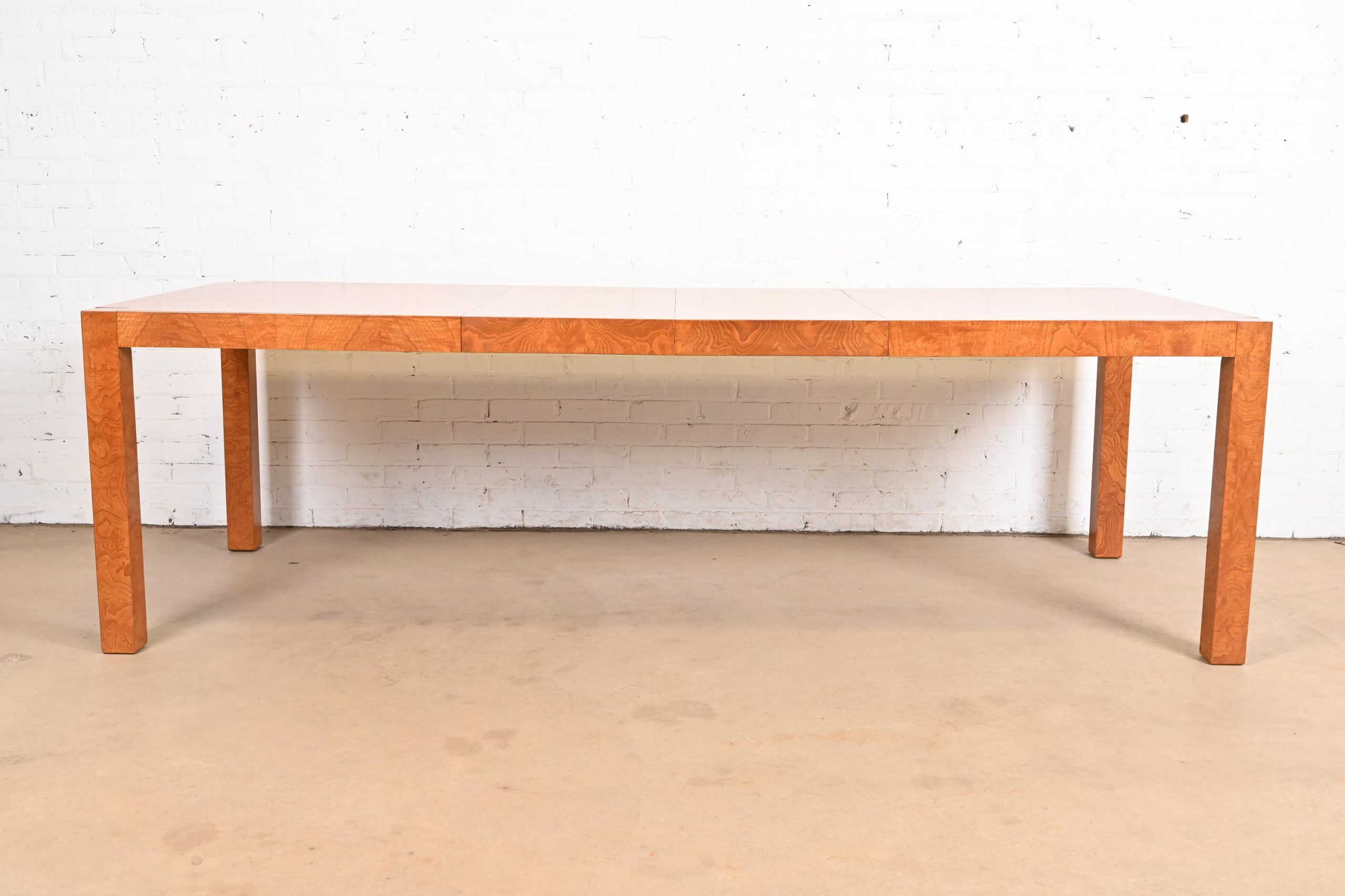 Milo Baughman Style Burl Wood Parsons Extension Dining Table by Lane, Newly Refinished - Image 3