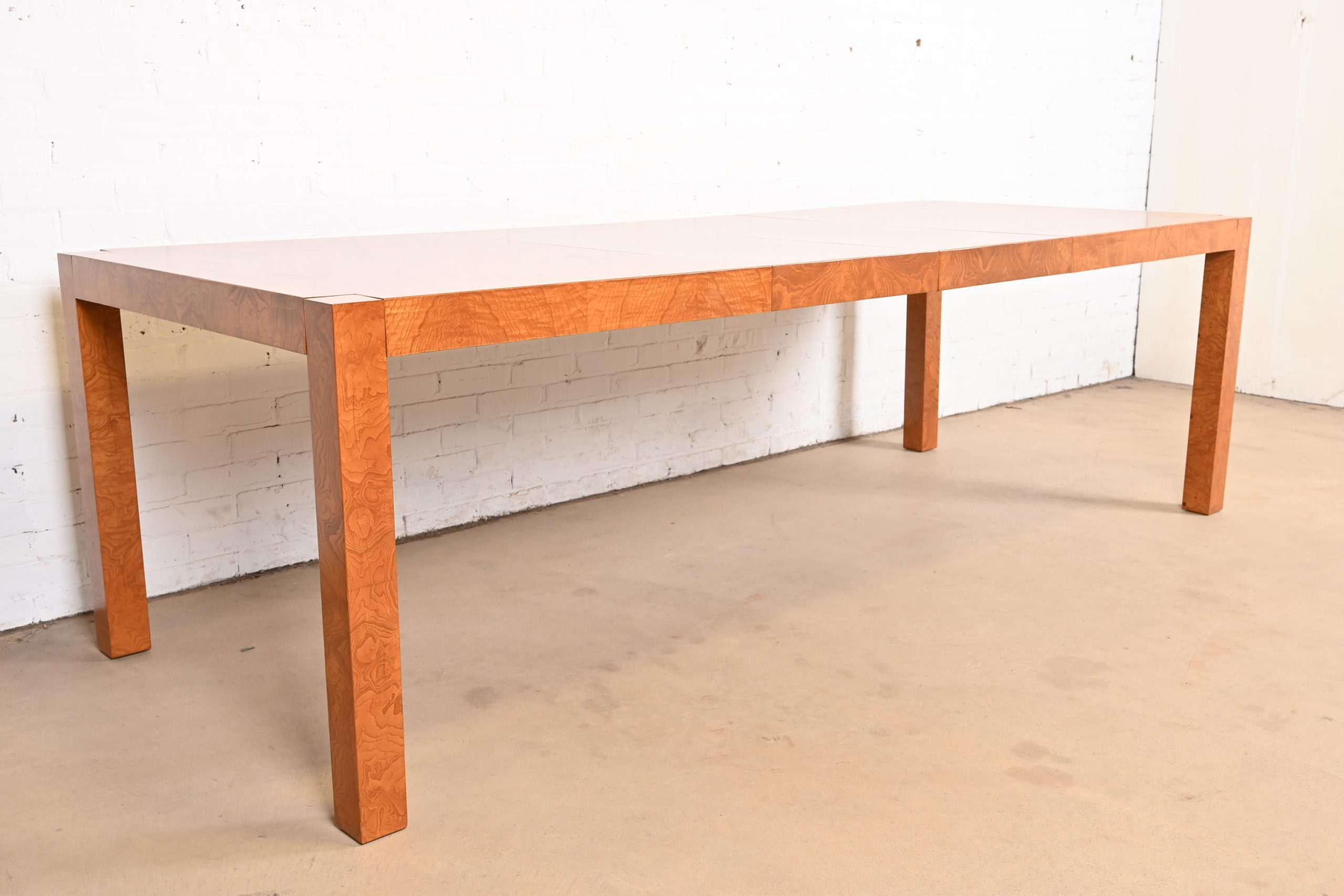 Milo Baughman Style Burl Wood Parsons Extension Dining Table by Lane, Newly Refinished - Image 4