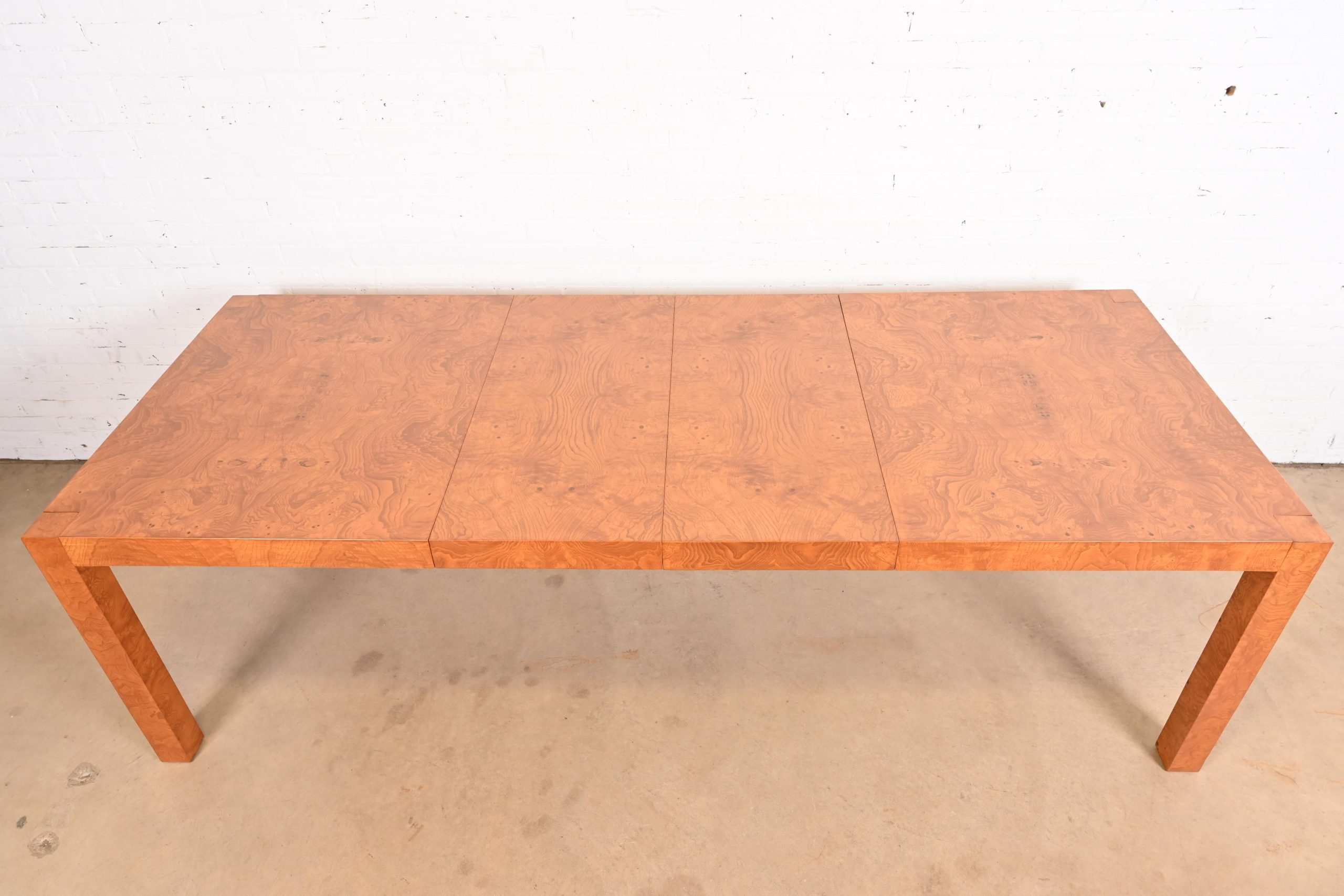 Milo Baughman Style Burl Wood Parsons Extension Dining Table by Lane, Newly Refinished - Image 5