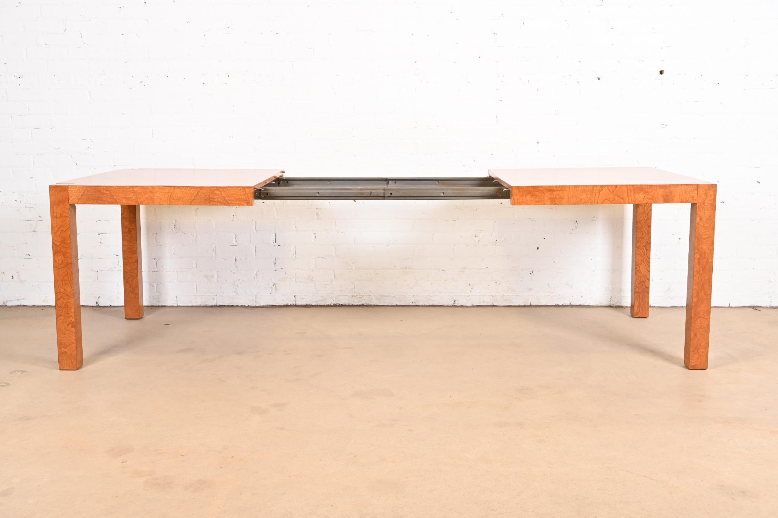 Milo Baughman Style Burl Wood Parsons Extension Dining Table by Lane, Newly Refinished - Image 6