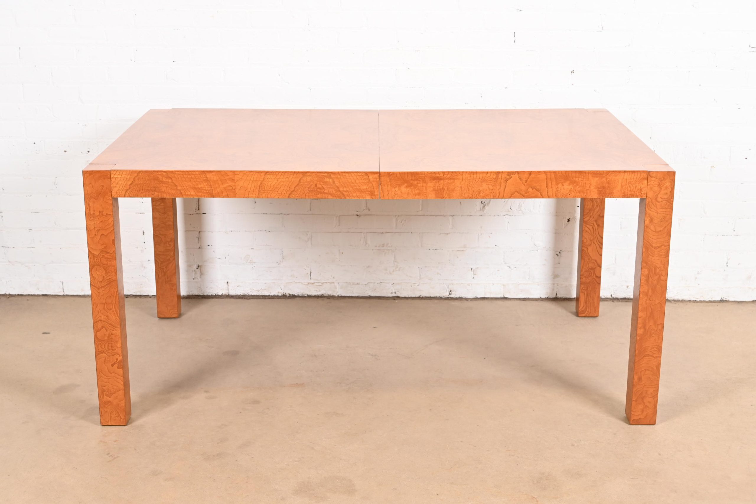 Milo Baughman Style Burl Wood Parsons Extension Dining Table by Lane, Newly Refinished - Image 7