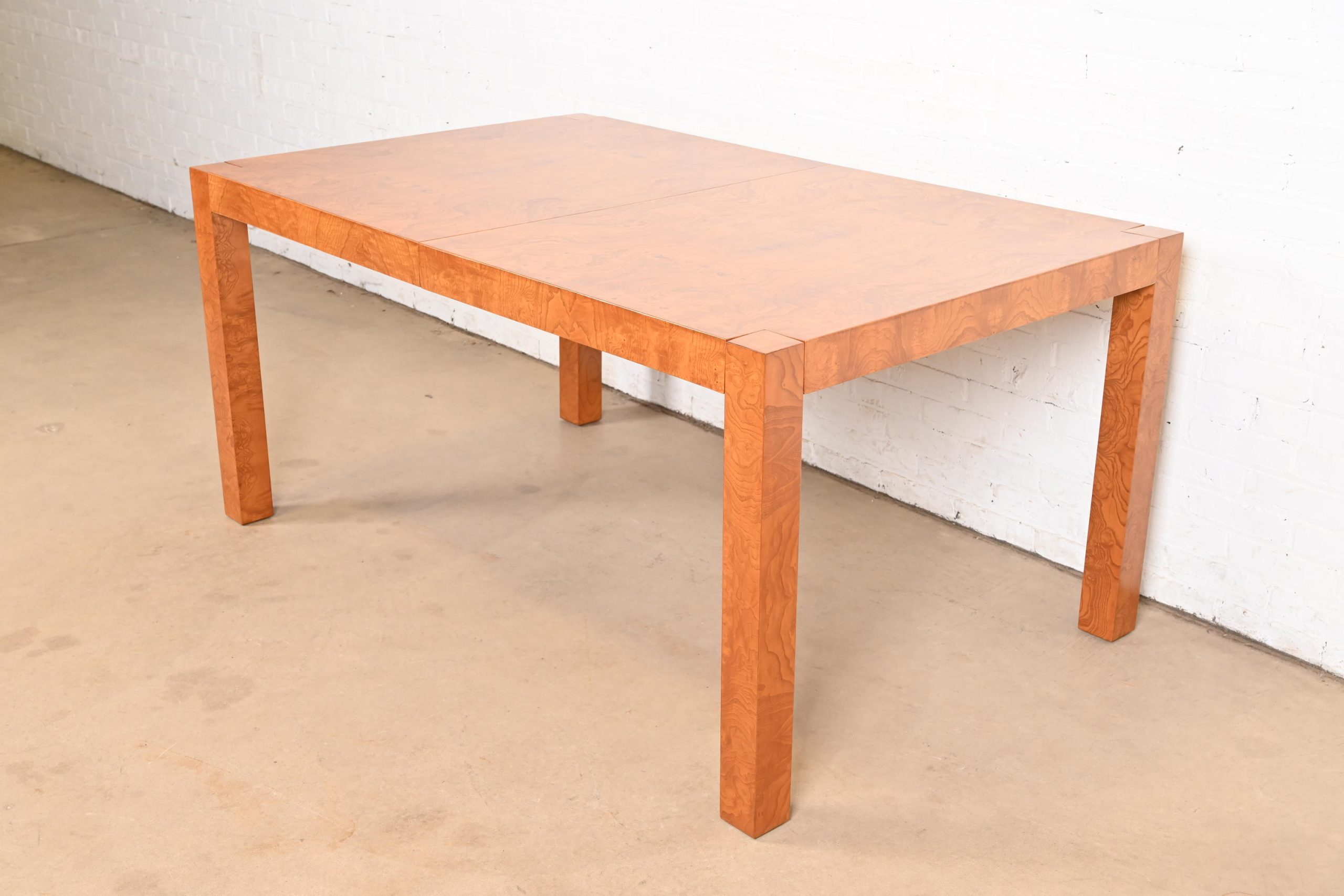Milo Baughman Style Burl Wood Parsons Extension Dining Table by Lane, Newly Refinished - Image 8