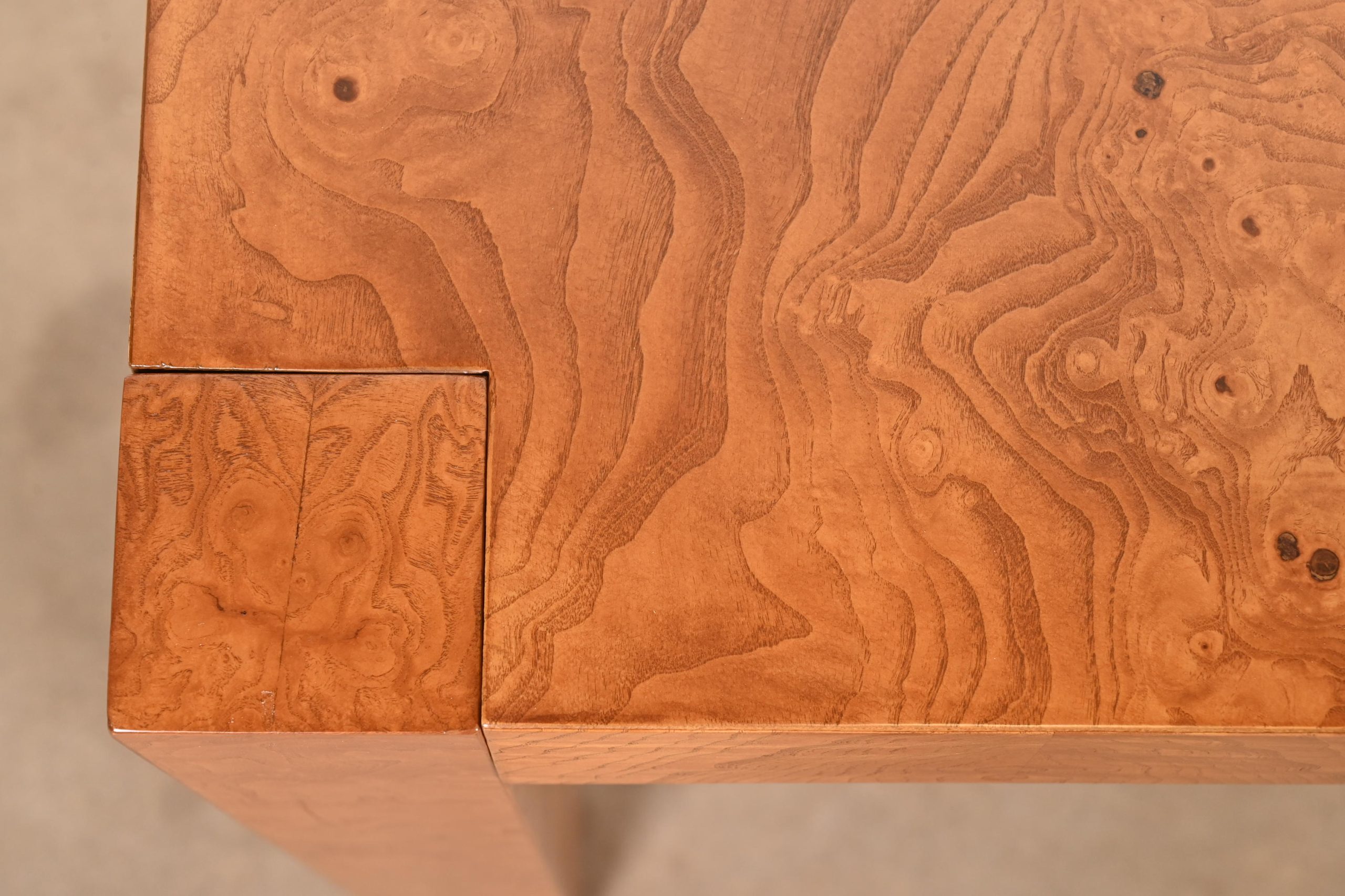 Milo Baughman Style Burl Wood Parsons Extension Dining Table by Lane, Newly Refinished - Image 10