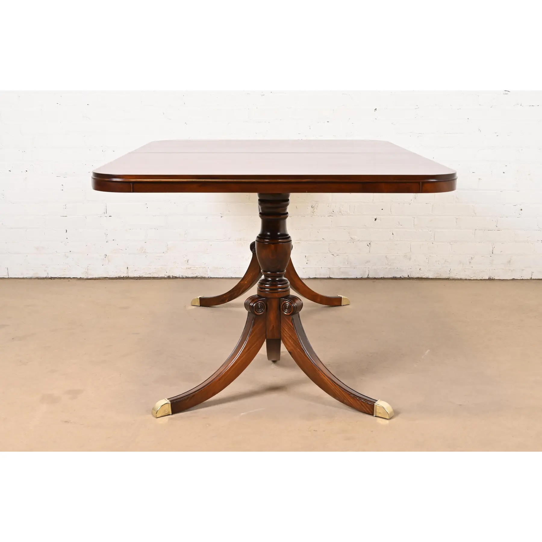 Drexel Georgian Mahogany Double Pedestal Extension Dining Table, Newly Refinished - Image 11