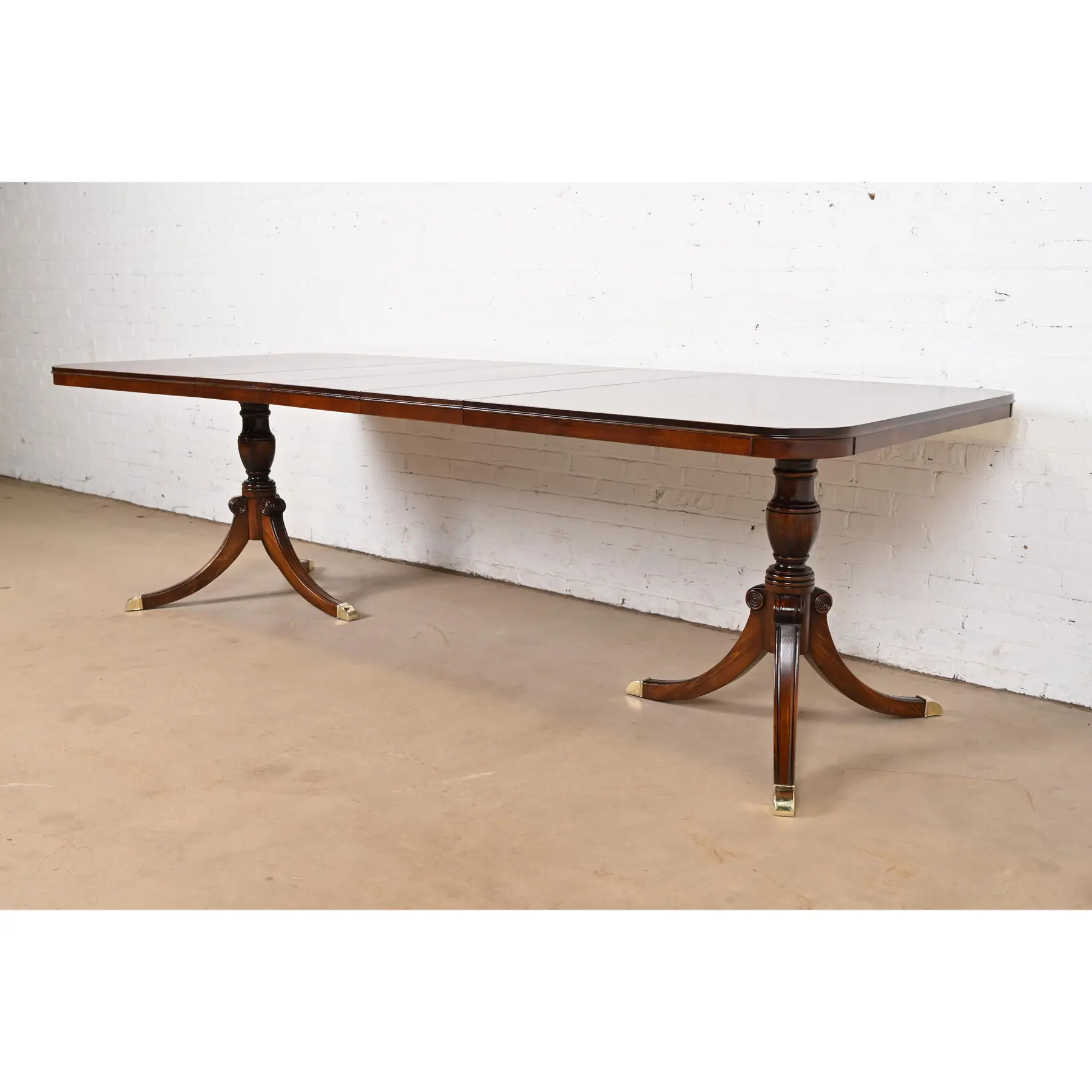Drexel Georgian Mahogany Double Pedestal Extension Dining Table, Newly Refinished - Image 4