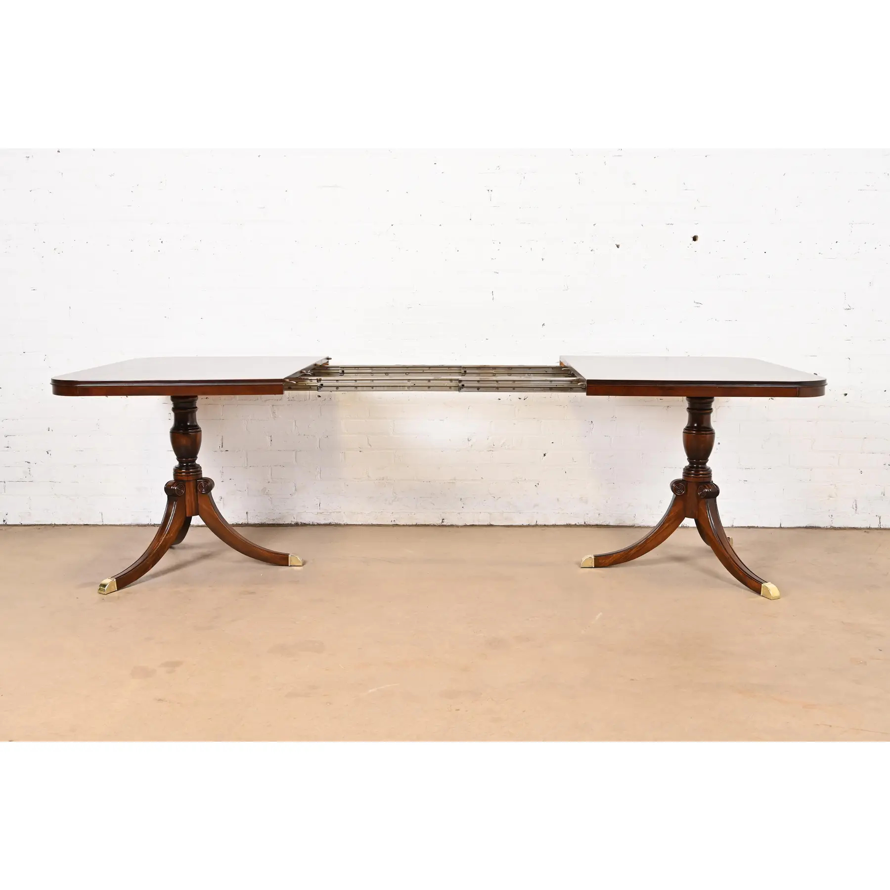 Drexel Georgian Mahogany Double Pedestal Extension Dining Table, Newly Refinished - Image 6