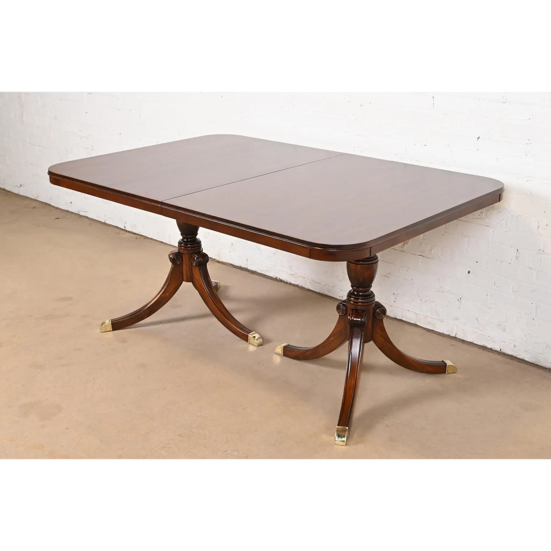 Drexel Georgian Mahogany Double Pedestal Extension Dining Table, Newly Refinished - Image 8