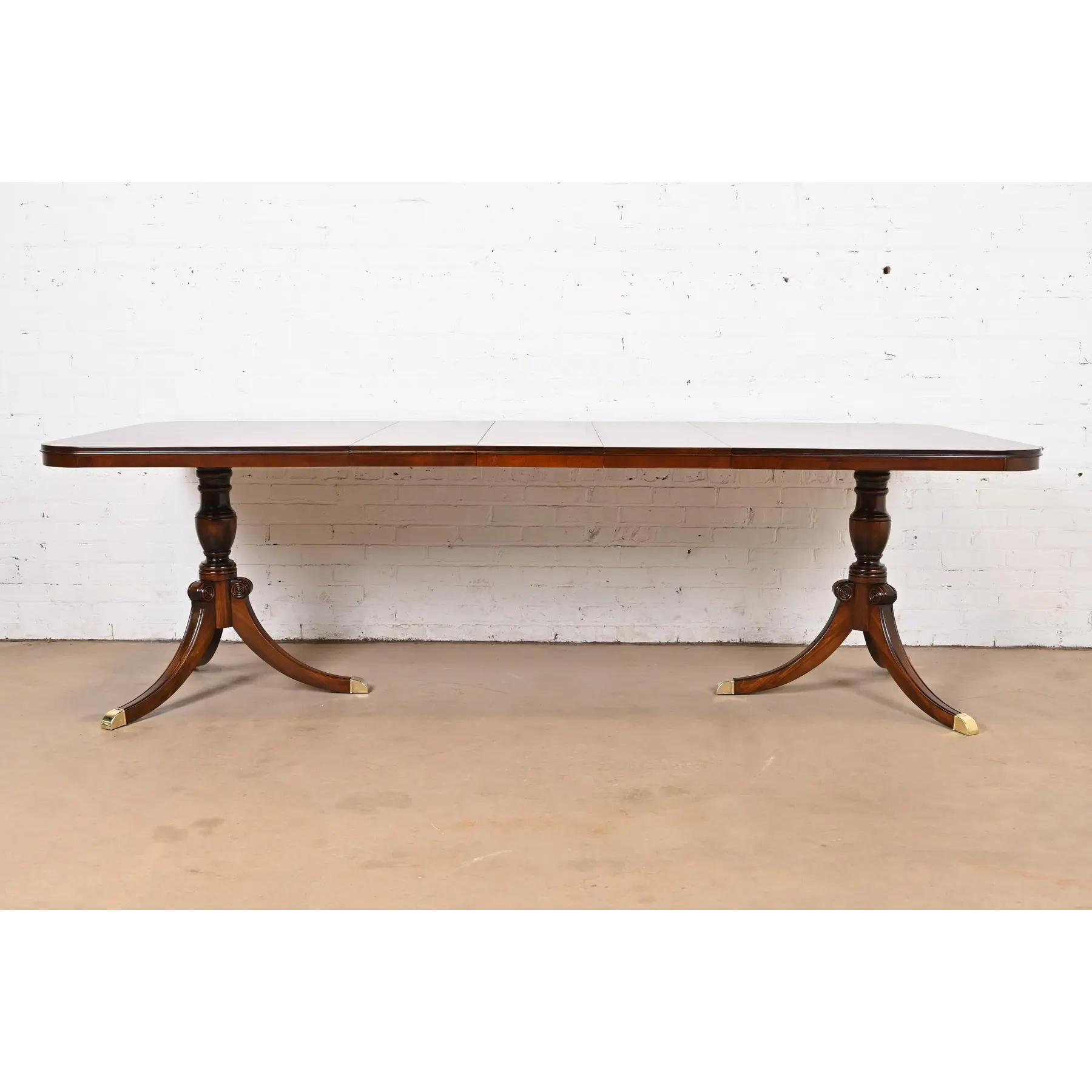 Drexel Georgian Mahogany Double Pedestal Extension Dining Table, Newly Refinished - Image 3