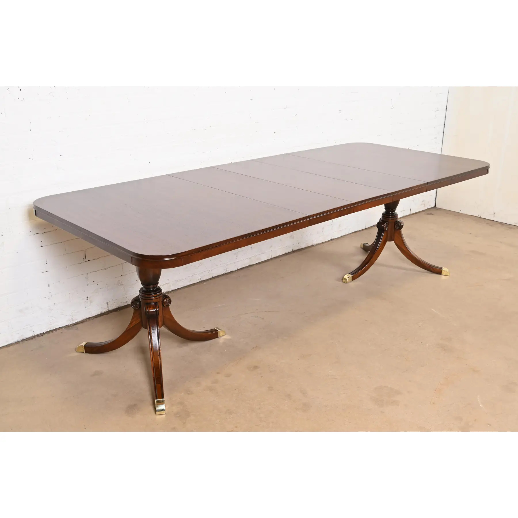 Drexel Georgian Mahogany Double Pedestal Extension Dining Table, Newly Refinished