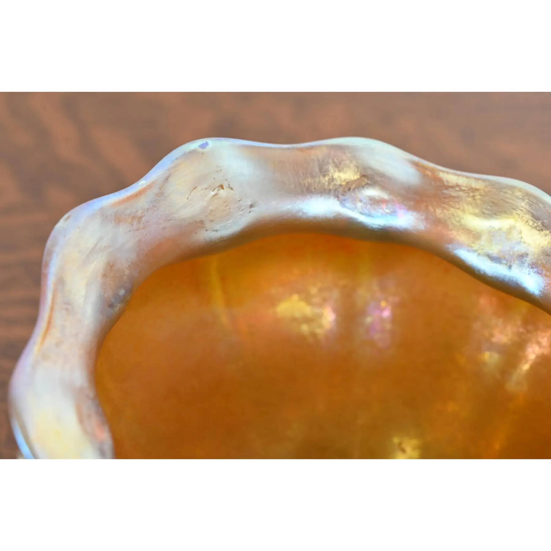 Louis Comfort Tiffany Favrile Iridescent Art Glass Bowl With Scalloped Edge - Image 5