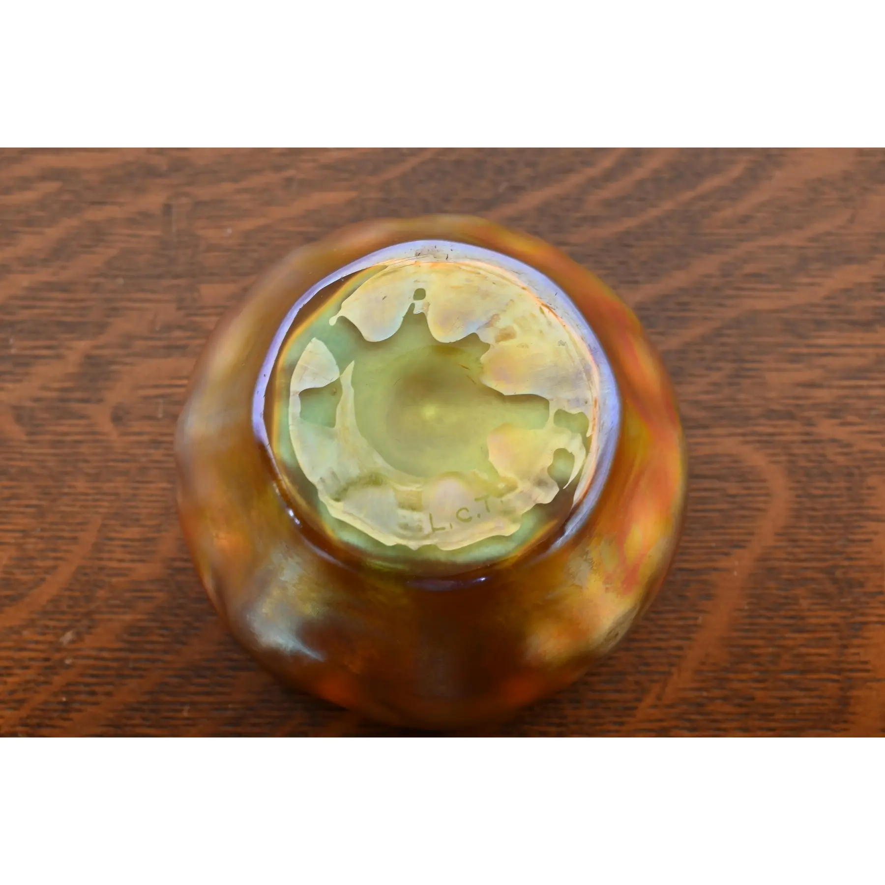 Louis Comfort Tiffany Favrile Iridescent Art Glass Ruffled Edge Finger Bowl With Underplate - Image 6