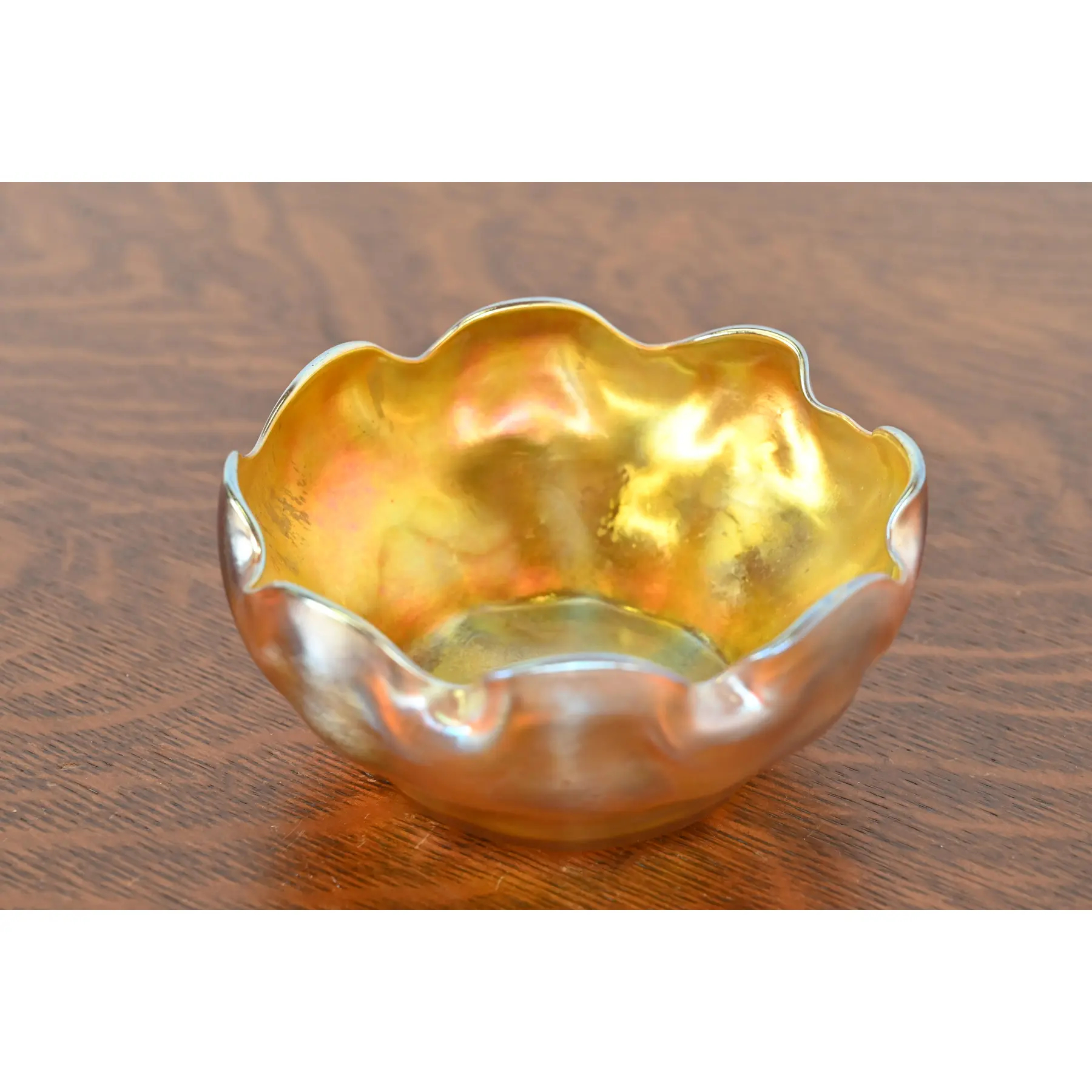 Louis Comfort Tiffany Favrile Iridescent Art Glass Ruffled Edge Finger Bowl With Underplate - Image 5