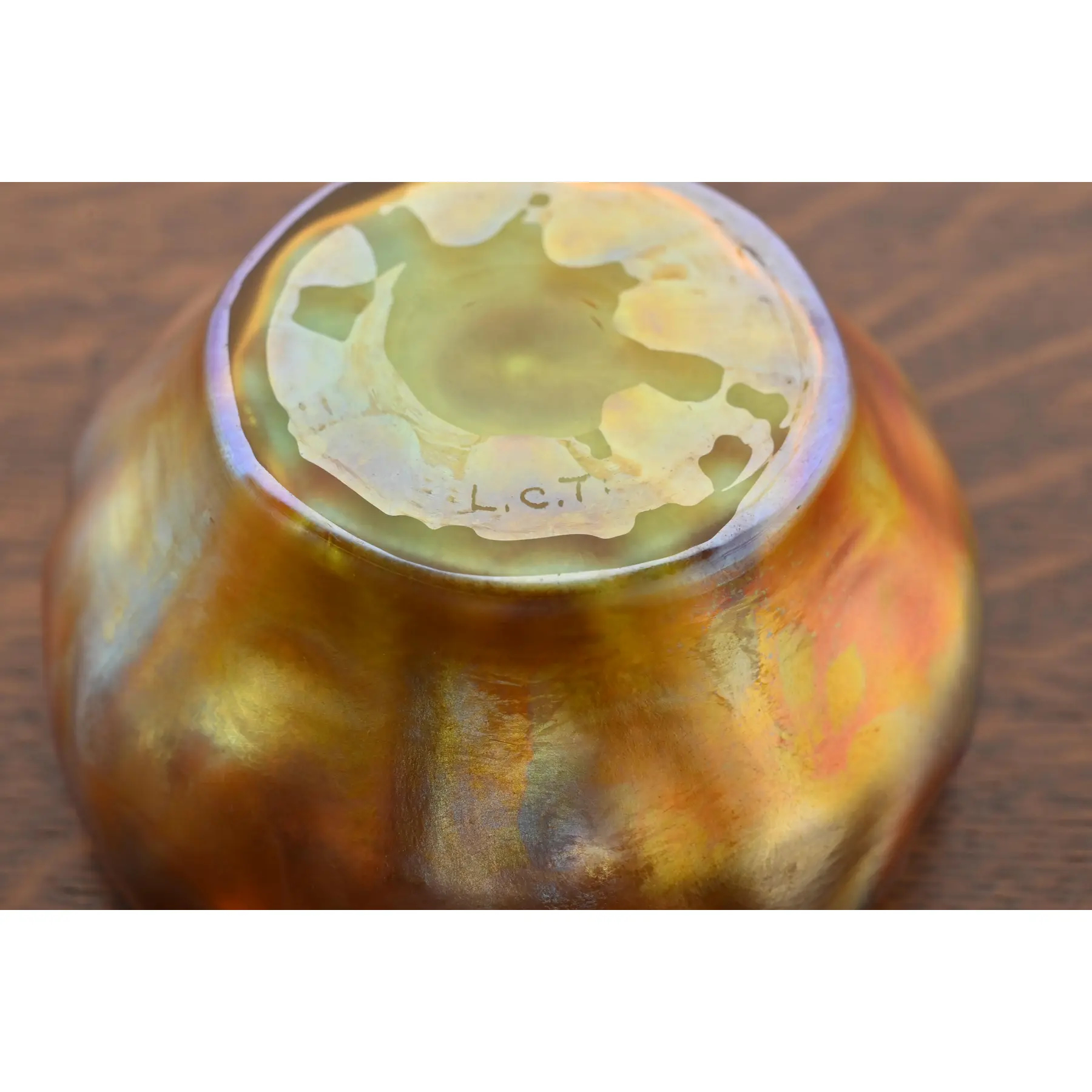 Louis Comfort Tiffany Favrile Iridescent Art Glass Ruffled Edge Finger Bowl With Underplate - Image 7