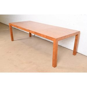 Milo Baughman Style Burl Wood Parsons Extension Dining Table by Lane, Newly Refinished