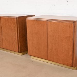 Milo Baughman for Thayer Coggin Burl Wood and Brass Bedside Chests, Newly Refinished