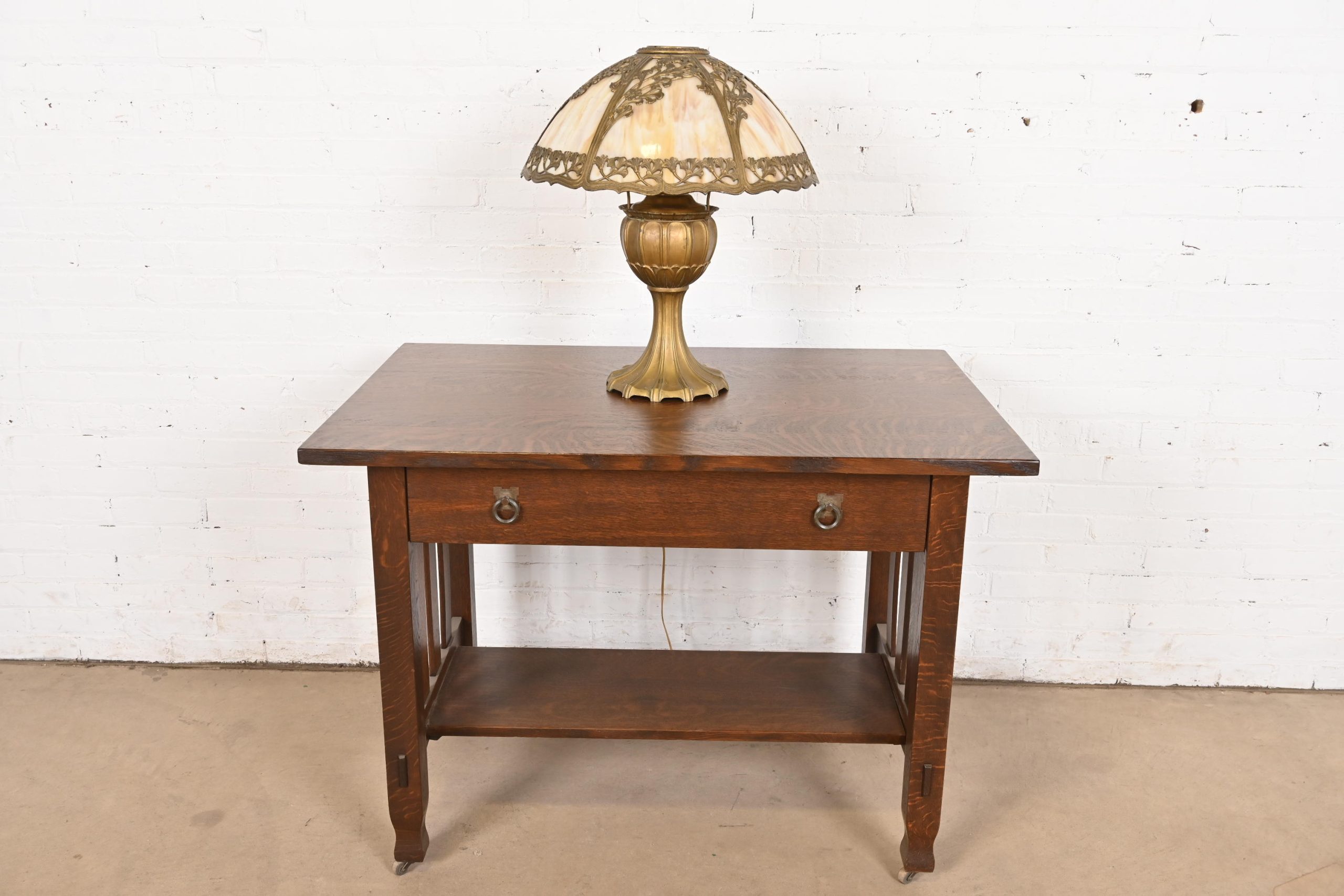 Antique Art Nouveau Slag Glass Table Lamp by Miller Lamp Co., Circa 1920s - Image 11