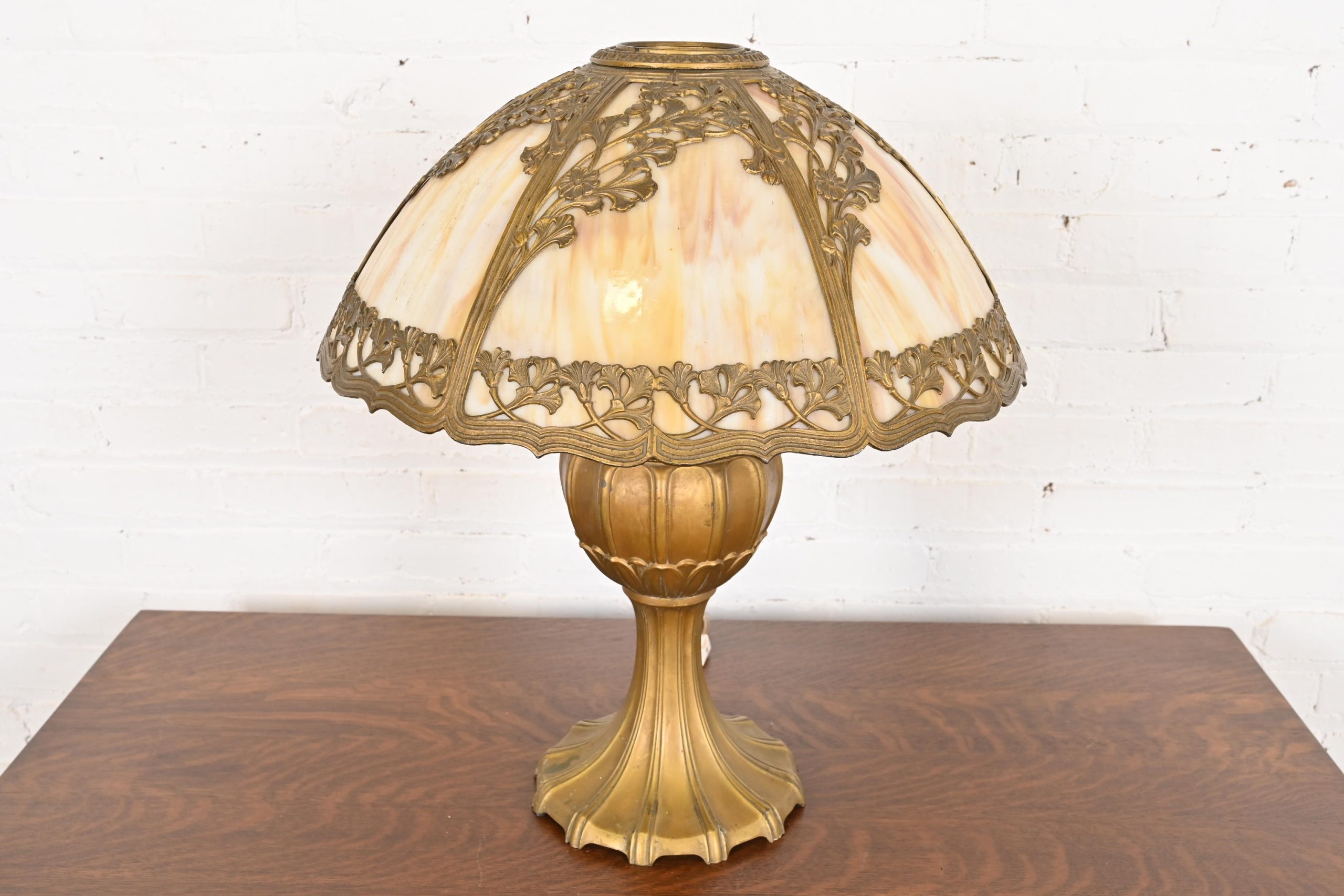 Antique Art Nouveau Slag Glass Table Lamp by Miller Lamp Co., Circa 1920s - Image 2