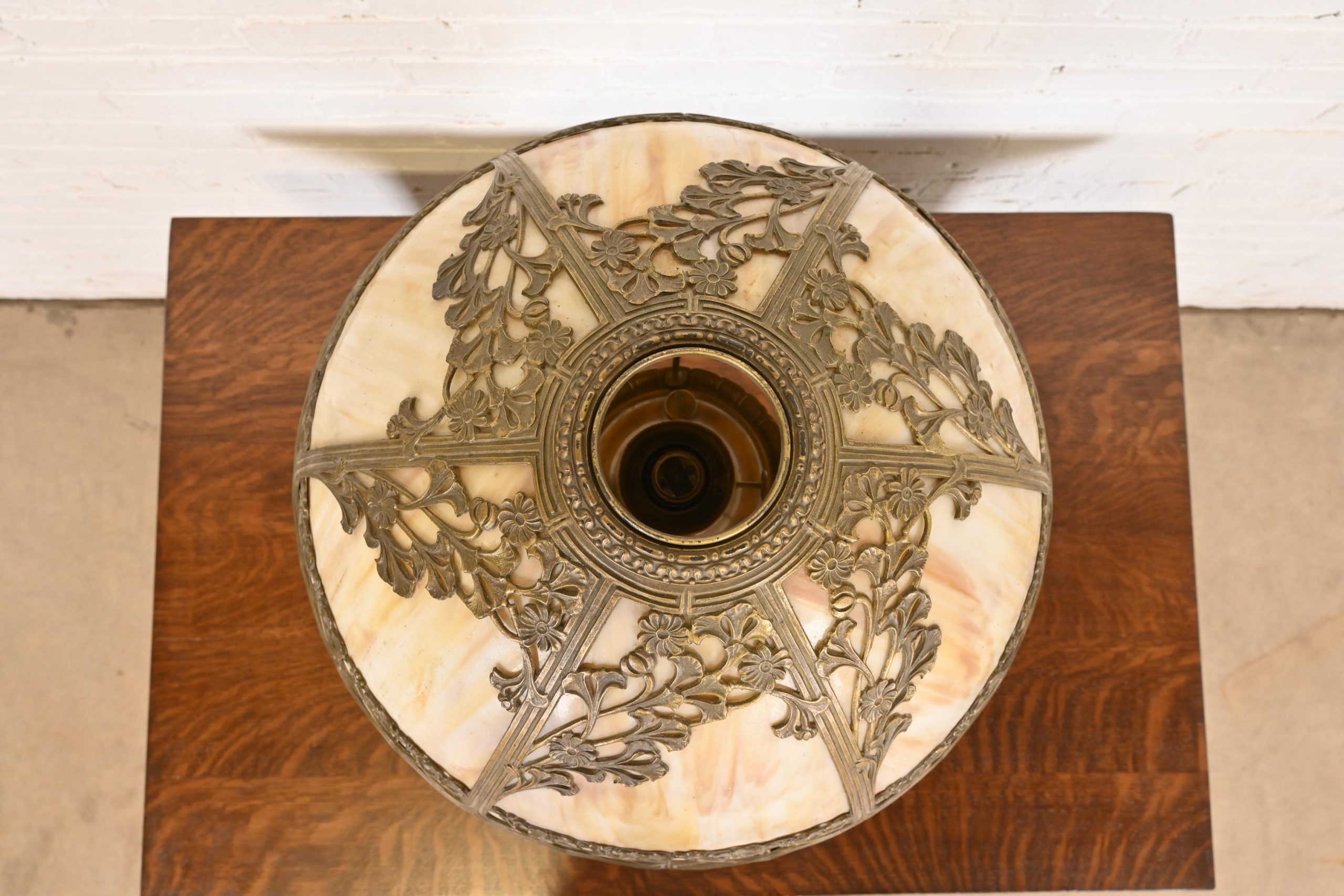 Antique Art Nouveau Slag Glass Table Lamp by Miller Lamp Co., Circa 1920s - Image 3