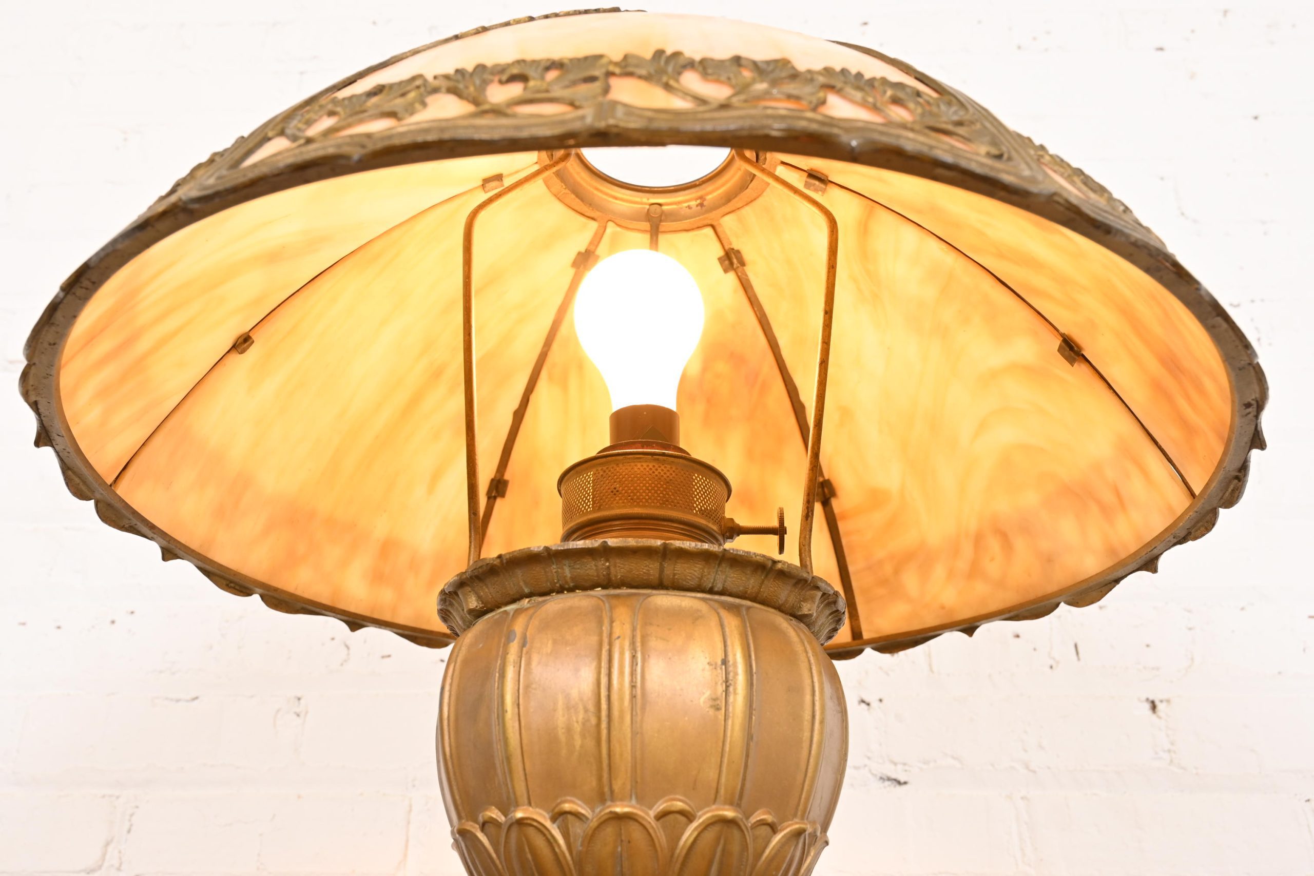 Antique Art Nouveau Slag Glass Table Lamp by Miller Lamp Co., Circa 1920s - Image 8