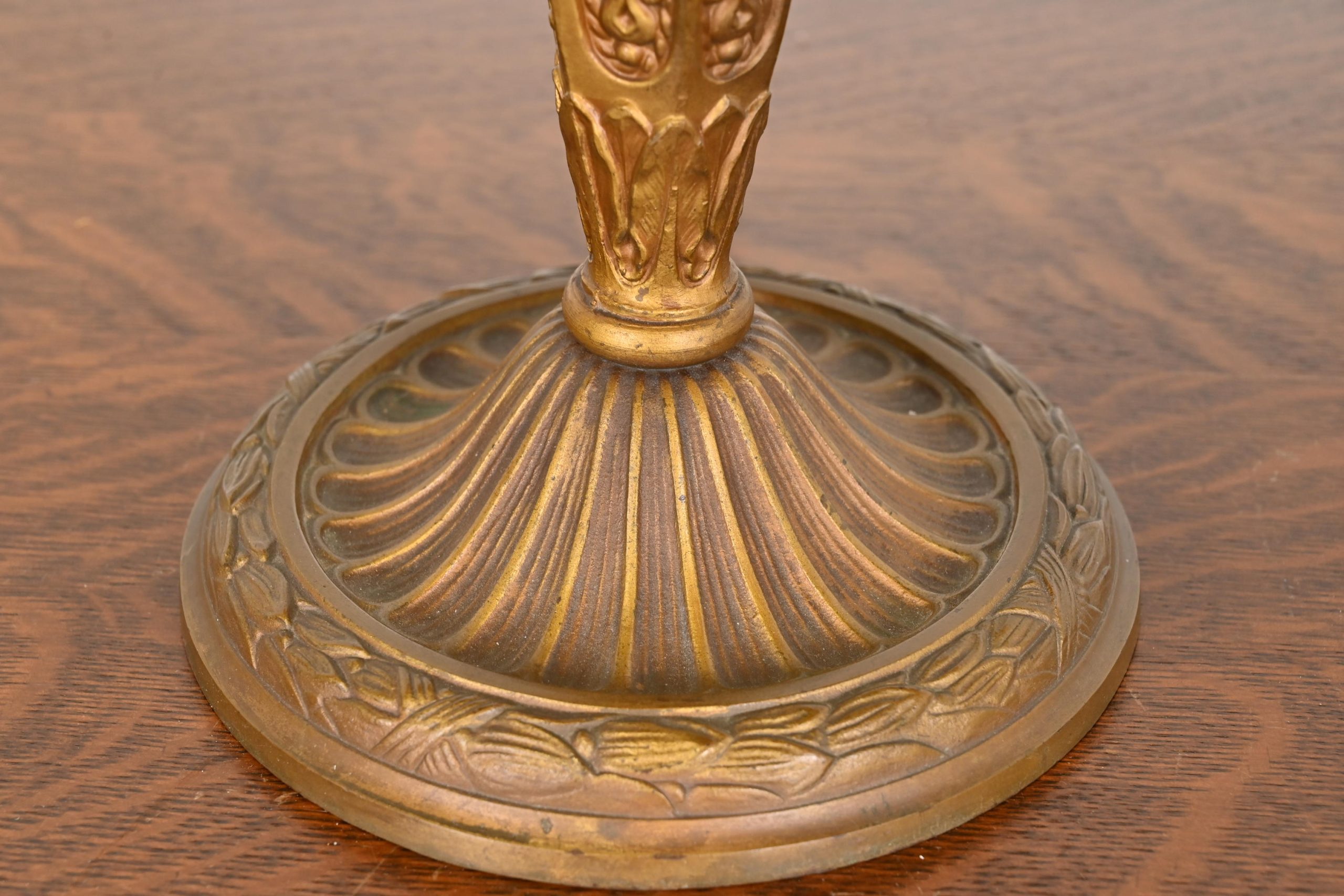 Antique Art Nouveau Slag Glass Table Lamp in the Manner of Handel, Circa 1910 - Image 6