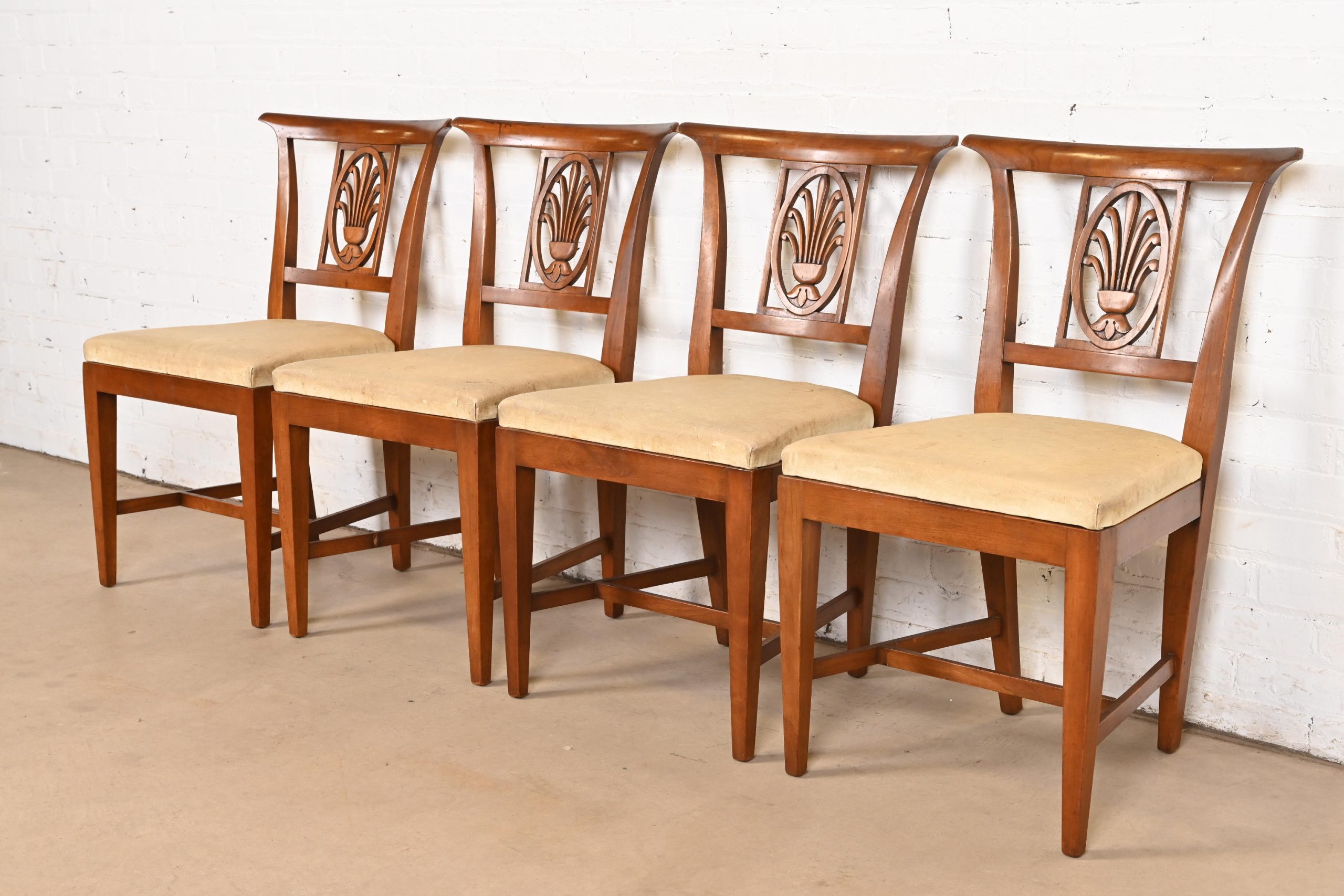 Kindel Furniture Regency Carved Fruitwood Dining Chairs, Set of Four