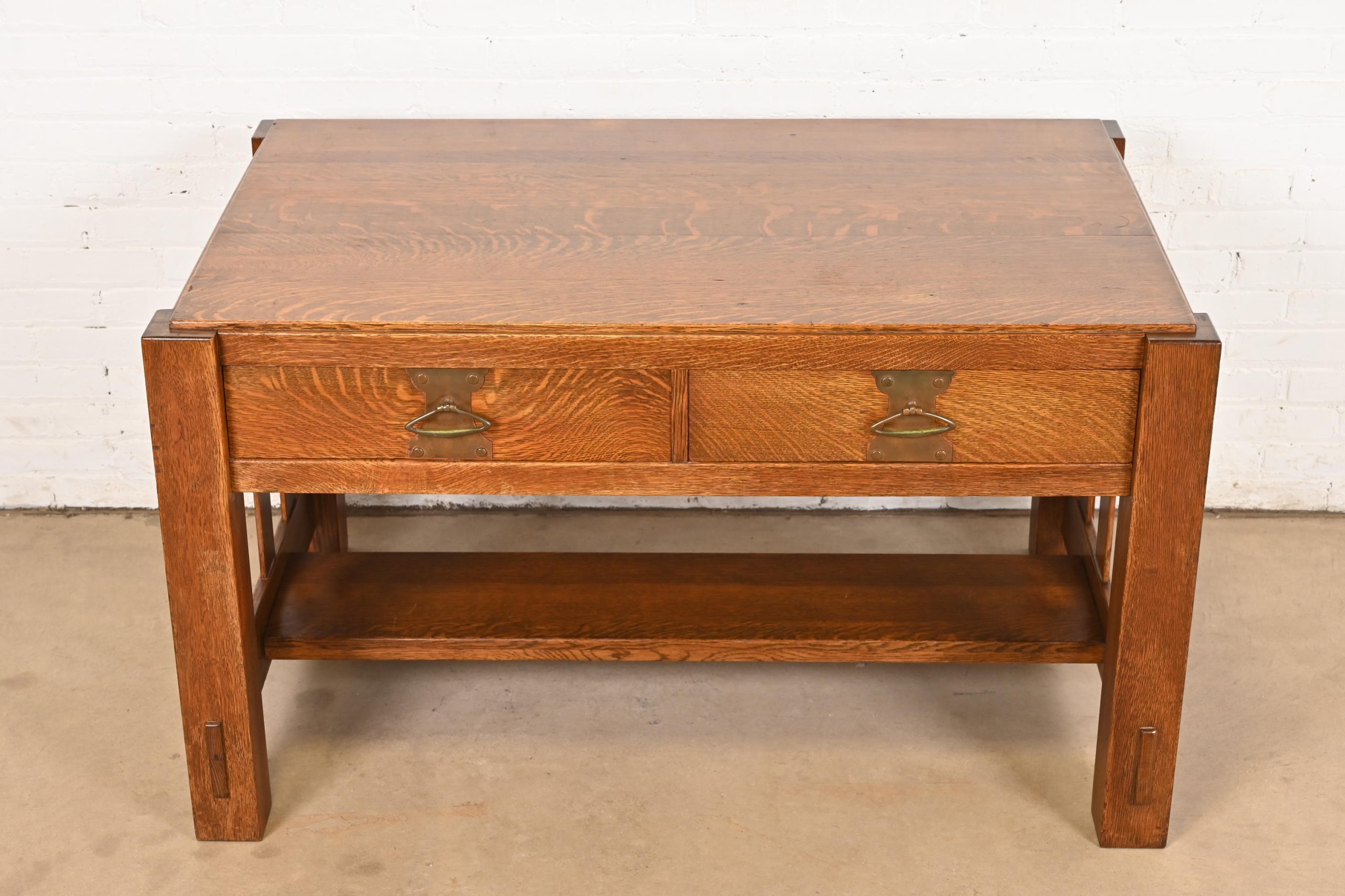 Imperial Furniture Grand Rapids Mission Oak Arts & Crafts Writing Desk or Library Table, Circa 1910 - Image 2