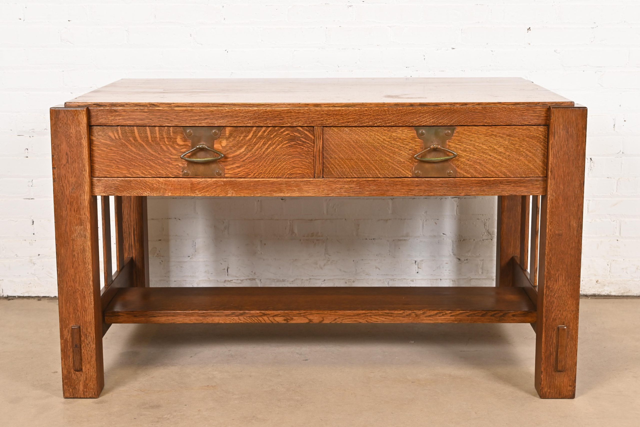 Imperial Furniture Grand Rapids Mission Oak Arts & Crafts Writing Desk or Library Table, Circa 1910 - Image 3