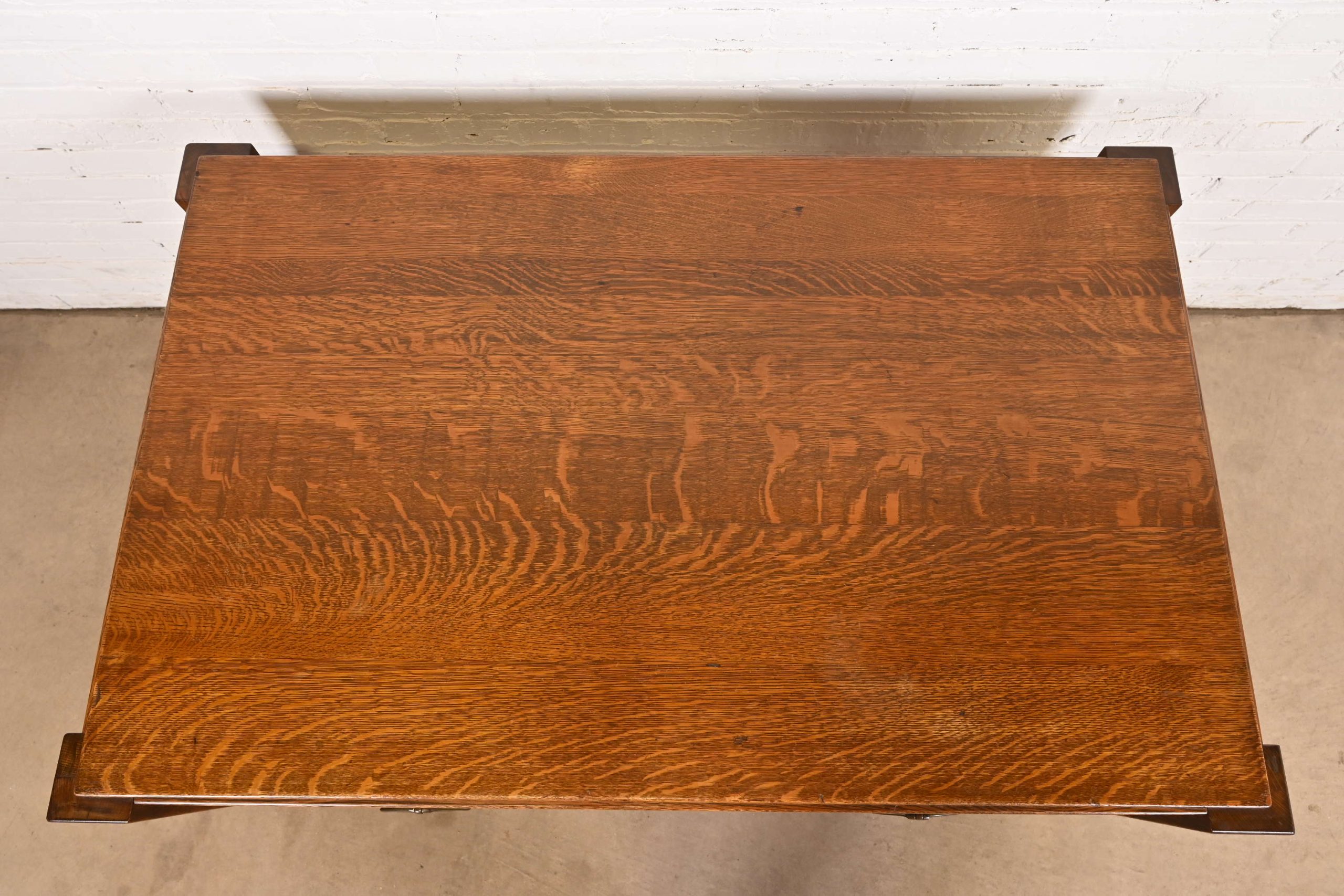 Imperial Furniture Grand Rapids Mission Oak Arts & Crafts Writing Desk or Library Table, Circa 1910 - Image 9