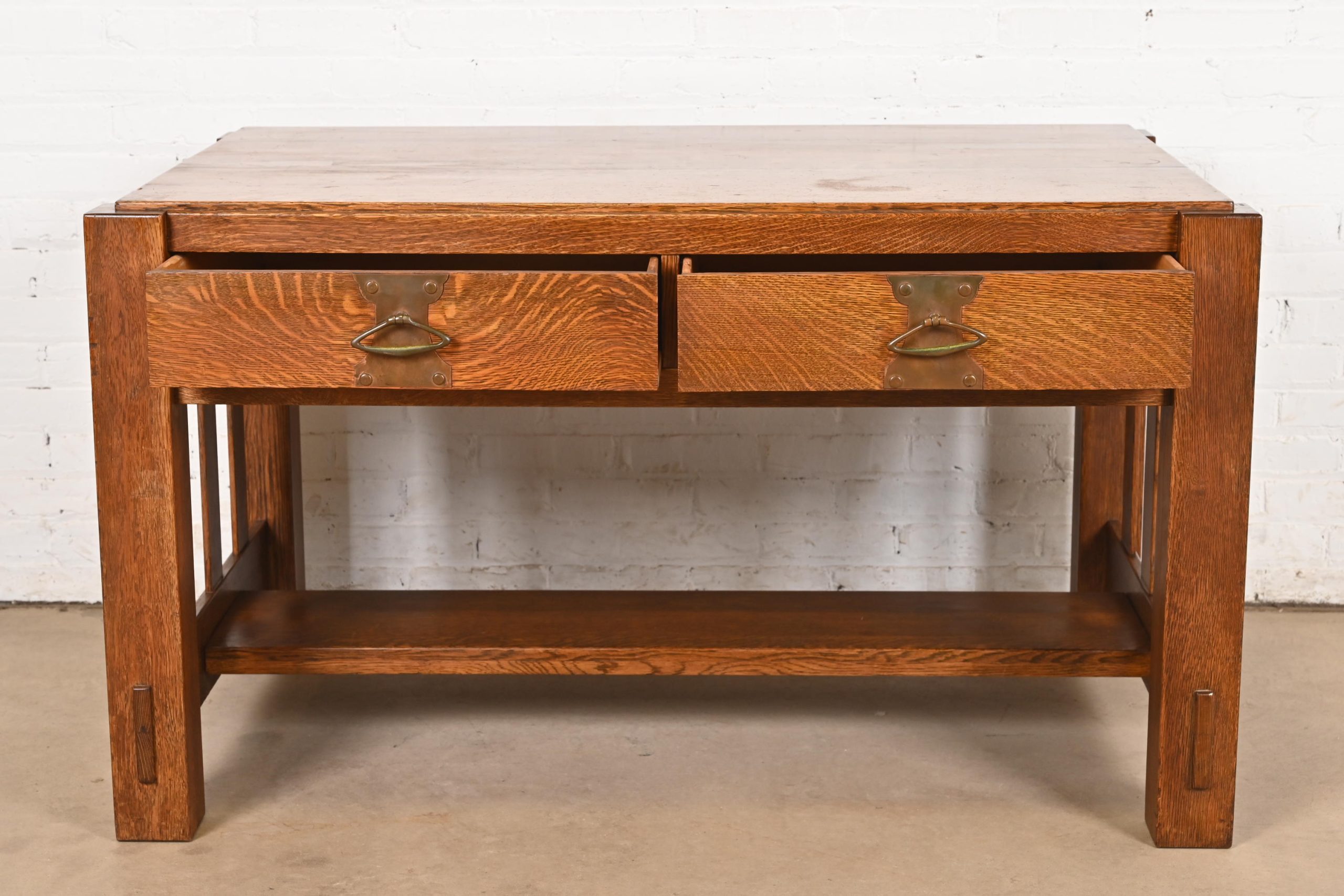Imperial Furniture Grand Rapids Mission Oak Arts & Crafts Writing Desk or Library Table, Circa 1910 - Image 5