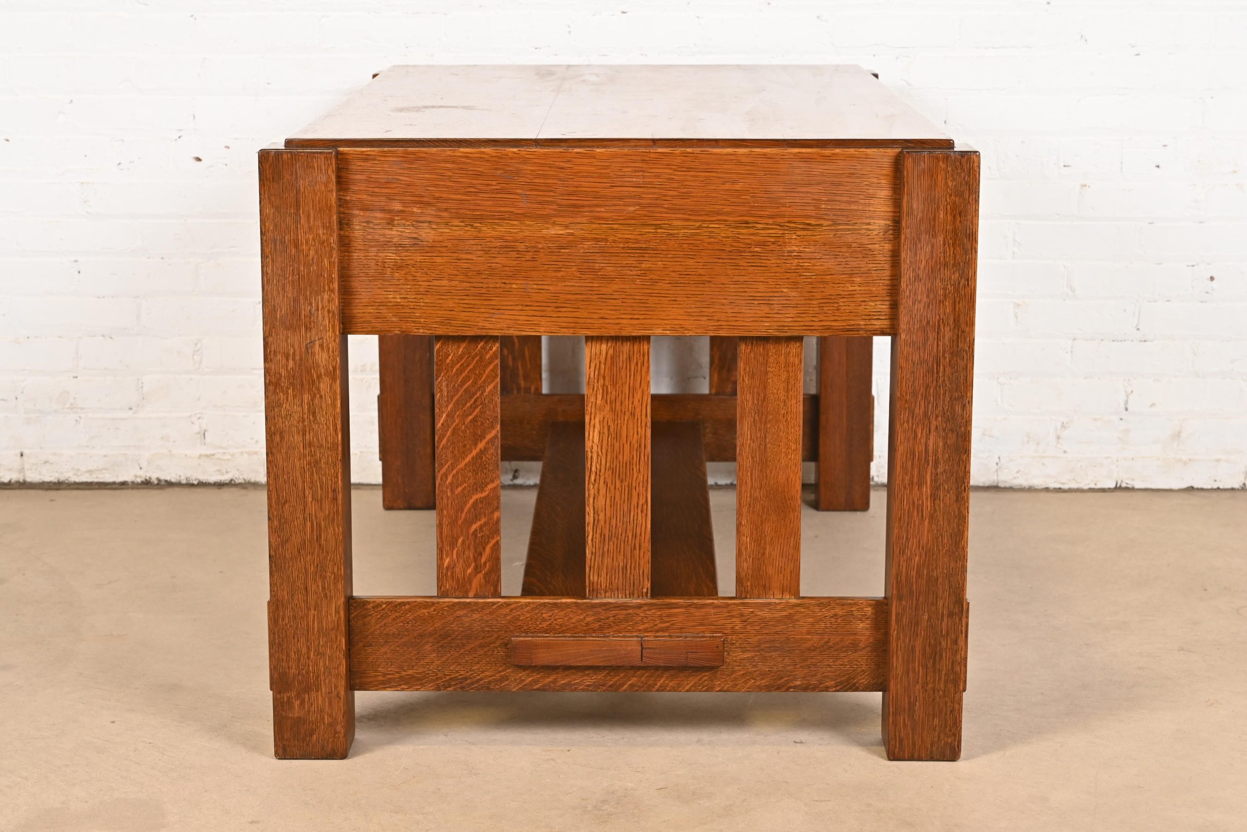Imperial Furniture Grand Rapids Mission Oak Arts & Crafts Writing Desk or Library Table, Circa 1910 - Image 10