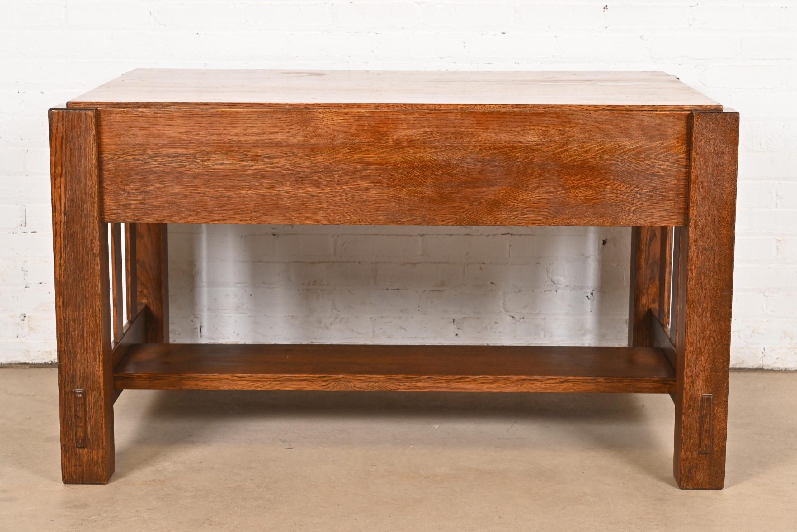 Imperial Furniture Grand Rapids Mission Oak Arts & Crafts Writing Desk or Library Table, Circa 1910 - Image 11