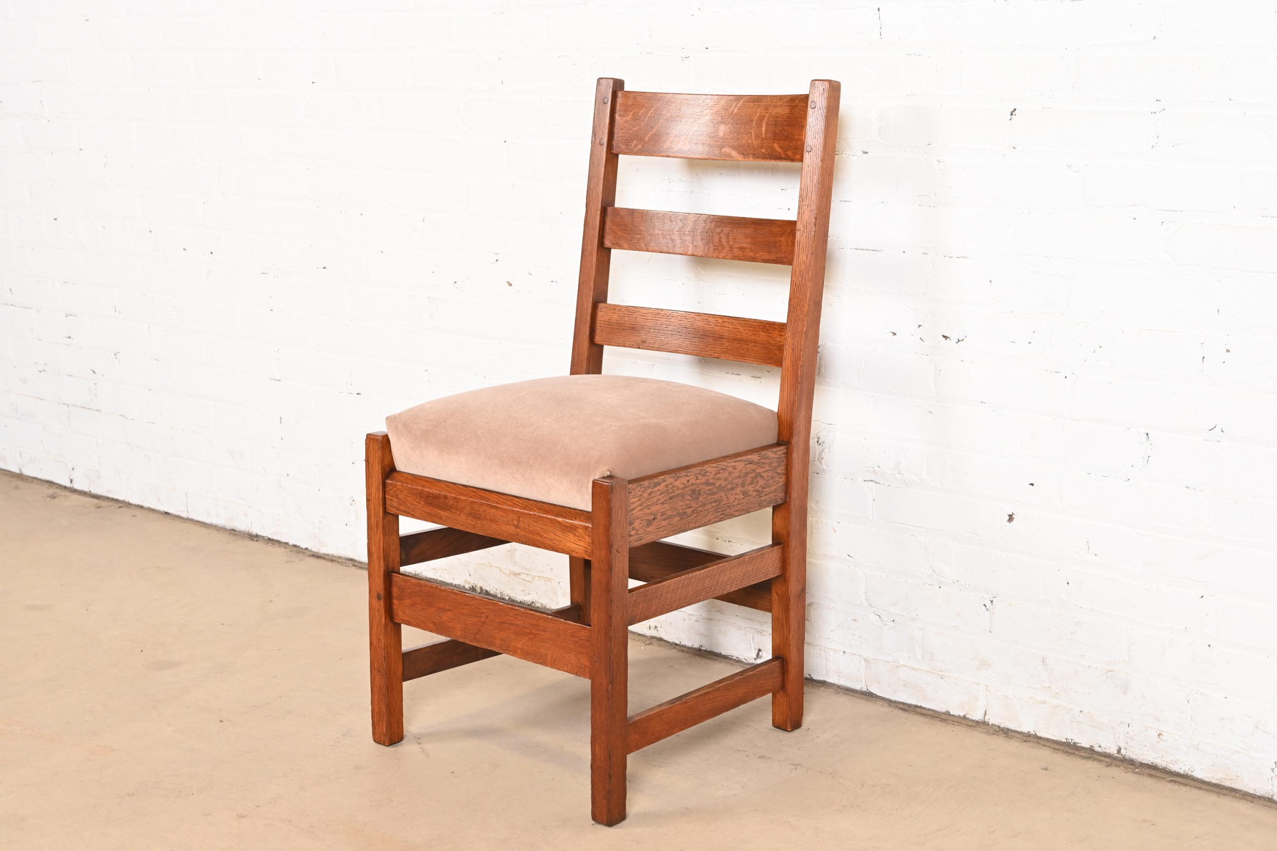 L. & J. G. Stickley Antique Mission Oak Arts & Crafts Ladder Back Dining Chairs, Set of Five - Image 8