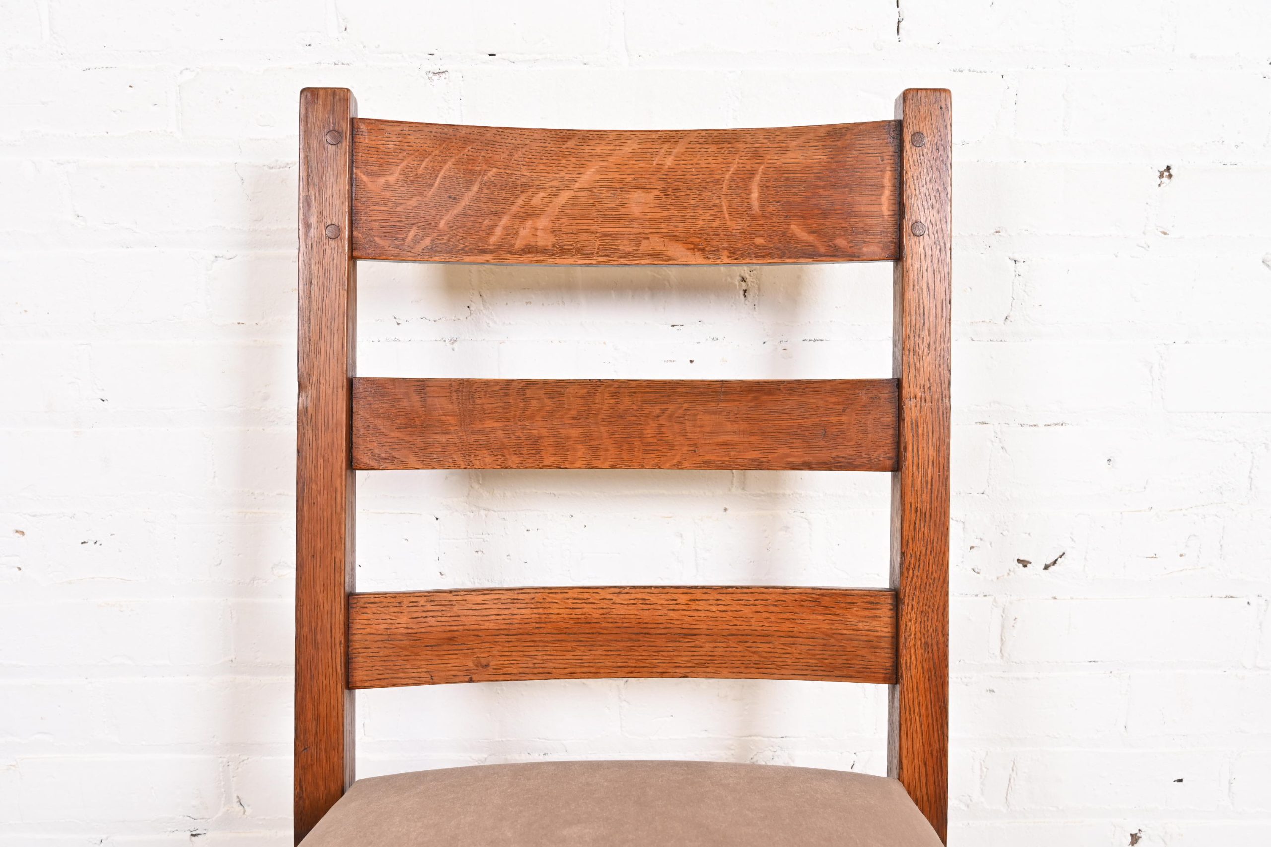 L. & J. G. Stickley Antique Mission Oak Arts & Crafts Ladder Back Dining Chairs, Set of Five - Image 6