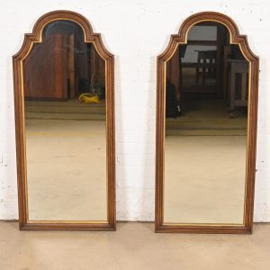 Henredon French Regency Louis XVI Carved Walnut and Gold Gilt Tall Wall Mirrors, Circa 1960s