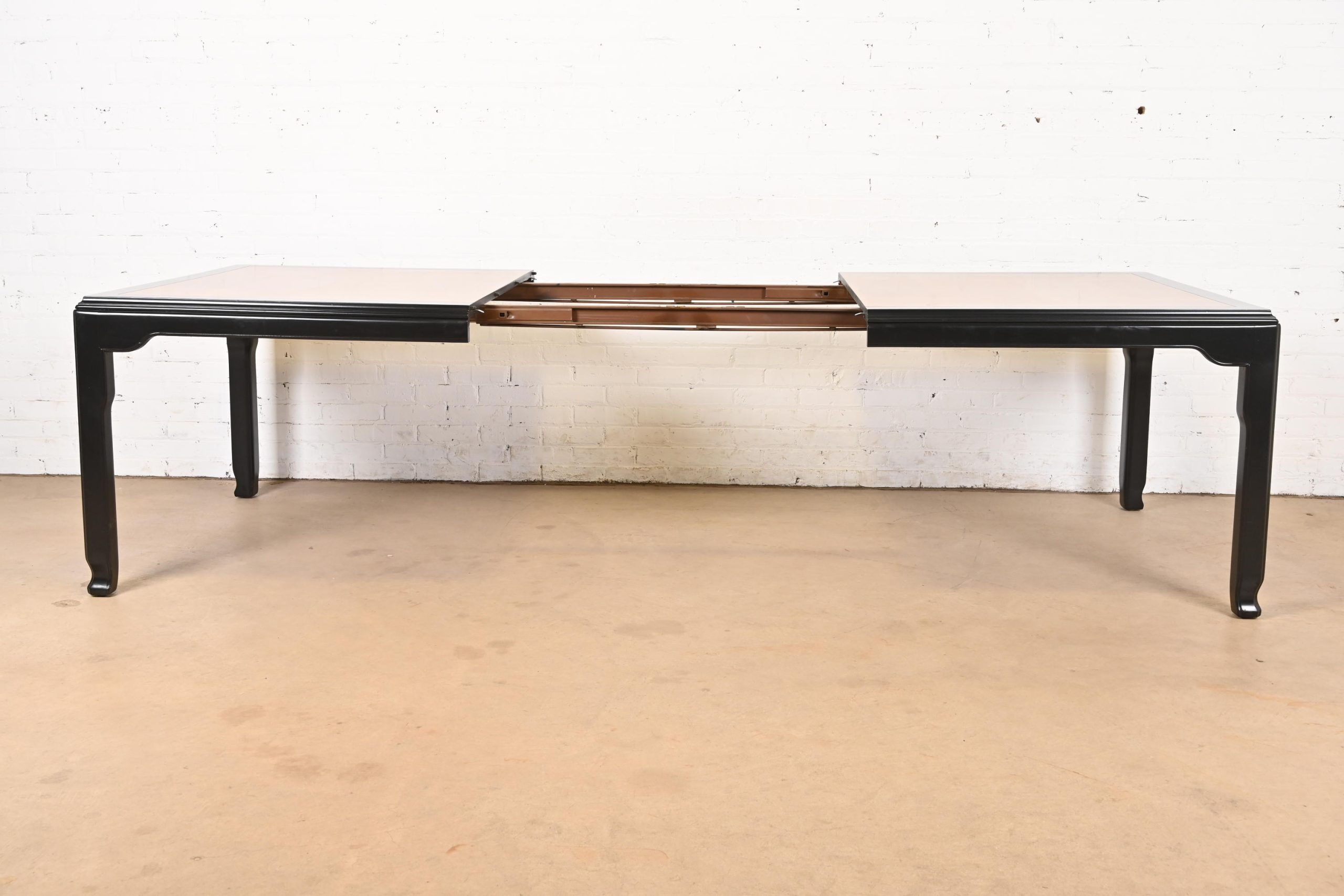 Raymond Sobota for Century Furniture Hollywood Regency Chinoiserie Burl Wood and Black Lacquer Extension Dining Table, Refinished - Image 6