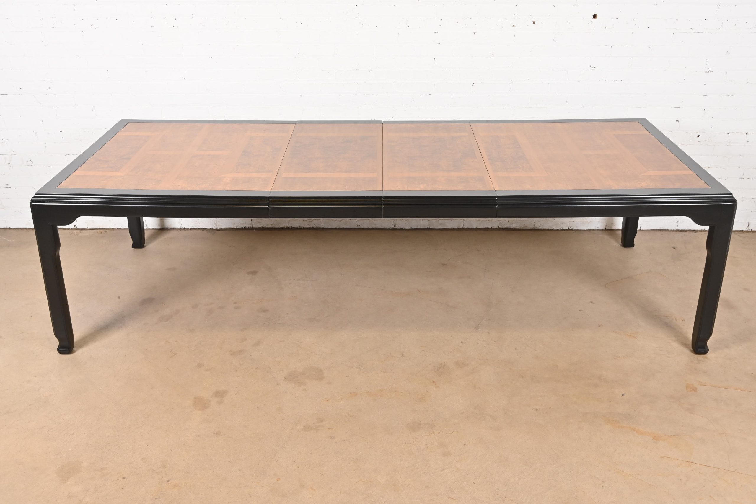 Raymond Sobota for Century Furniture Hollywood Regency Chinoiserie Burl Wood and Black Lacquer Extension Dining Table, Refinished - Image 2