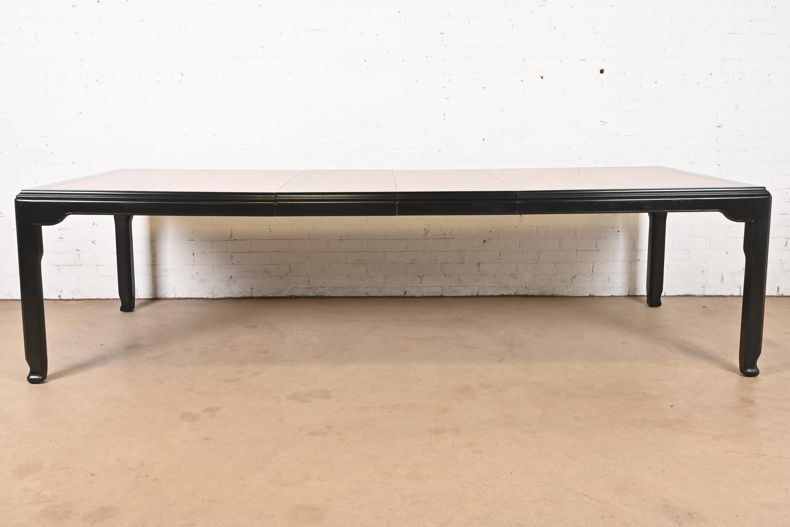 Raymond Sobota for Century Furniture Hollywood Regency Chinoiserie Burl Wood and Black Lacquer Extension Dining Table, Refinished - Image 3