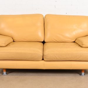 Ligne Roset Modern Yellow Leather Sofa or Loveseat