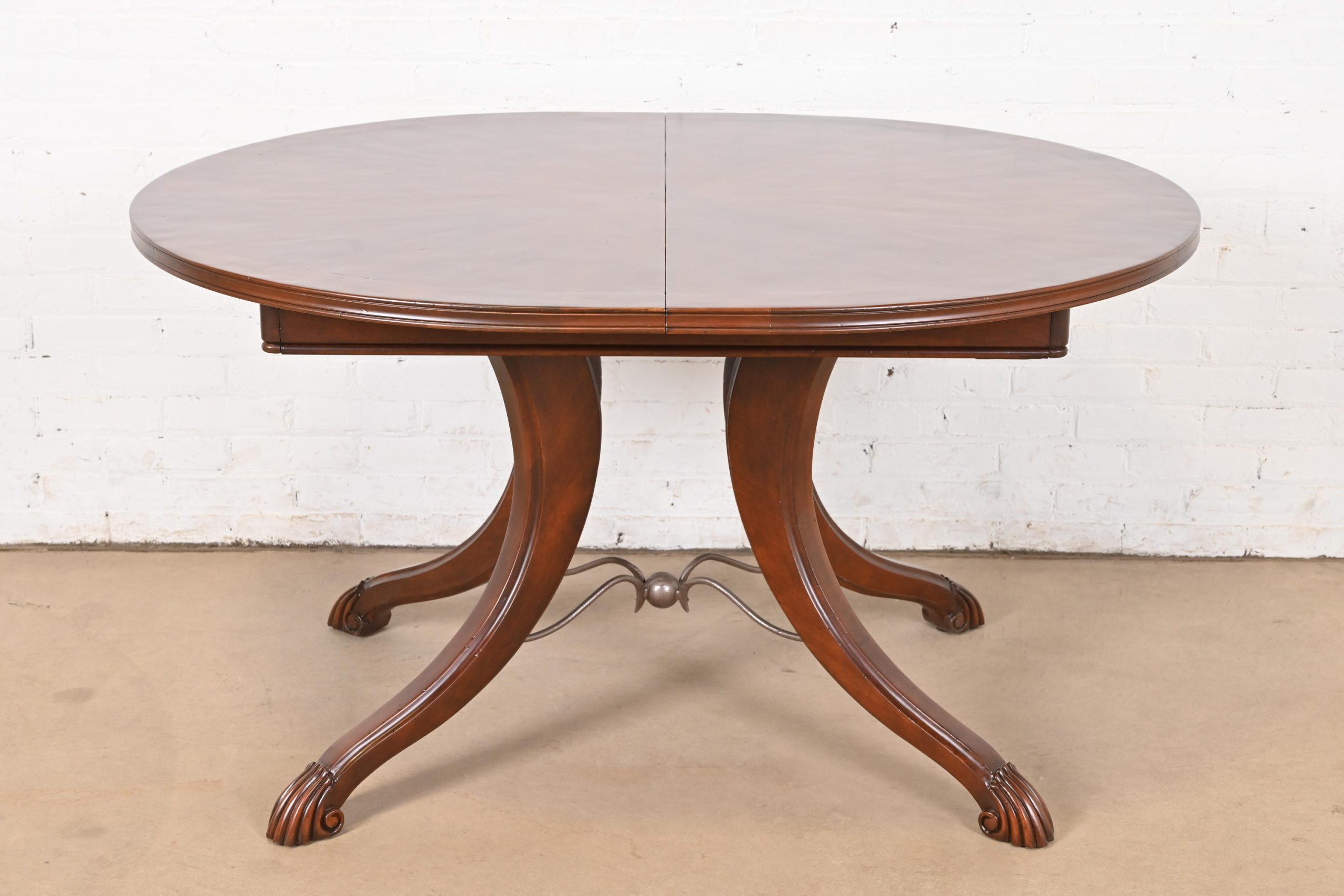 Italian Provincial Carved Cherry Wood Pedestal Extension Dining Table by Emanuel Morez, Newly Refinished - Image 7