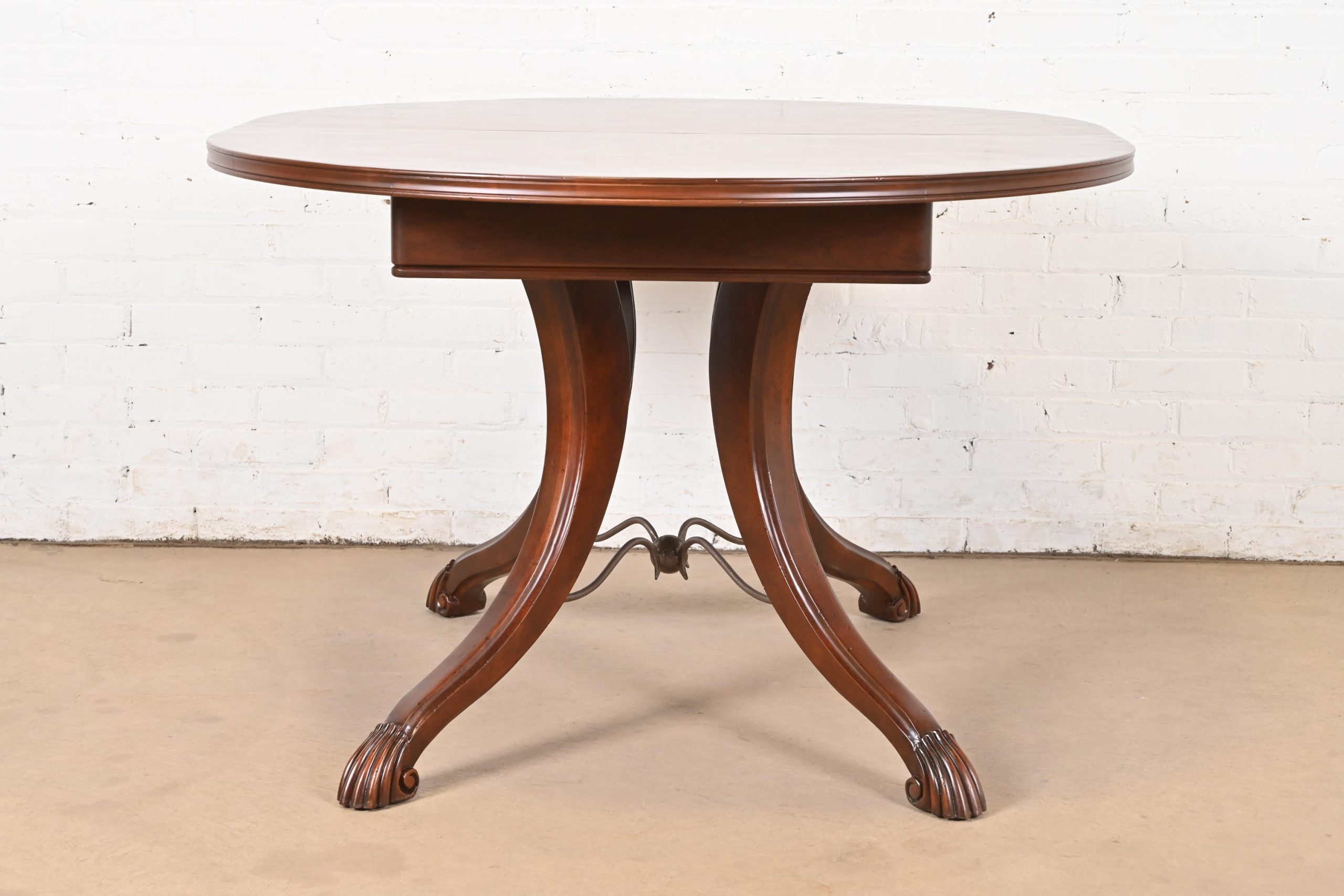 Italian Provincial Carved Cherry Wood Pedestal Extension Dining Table by Emanuel Morez, Newly Refinished - Image 11
