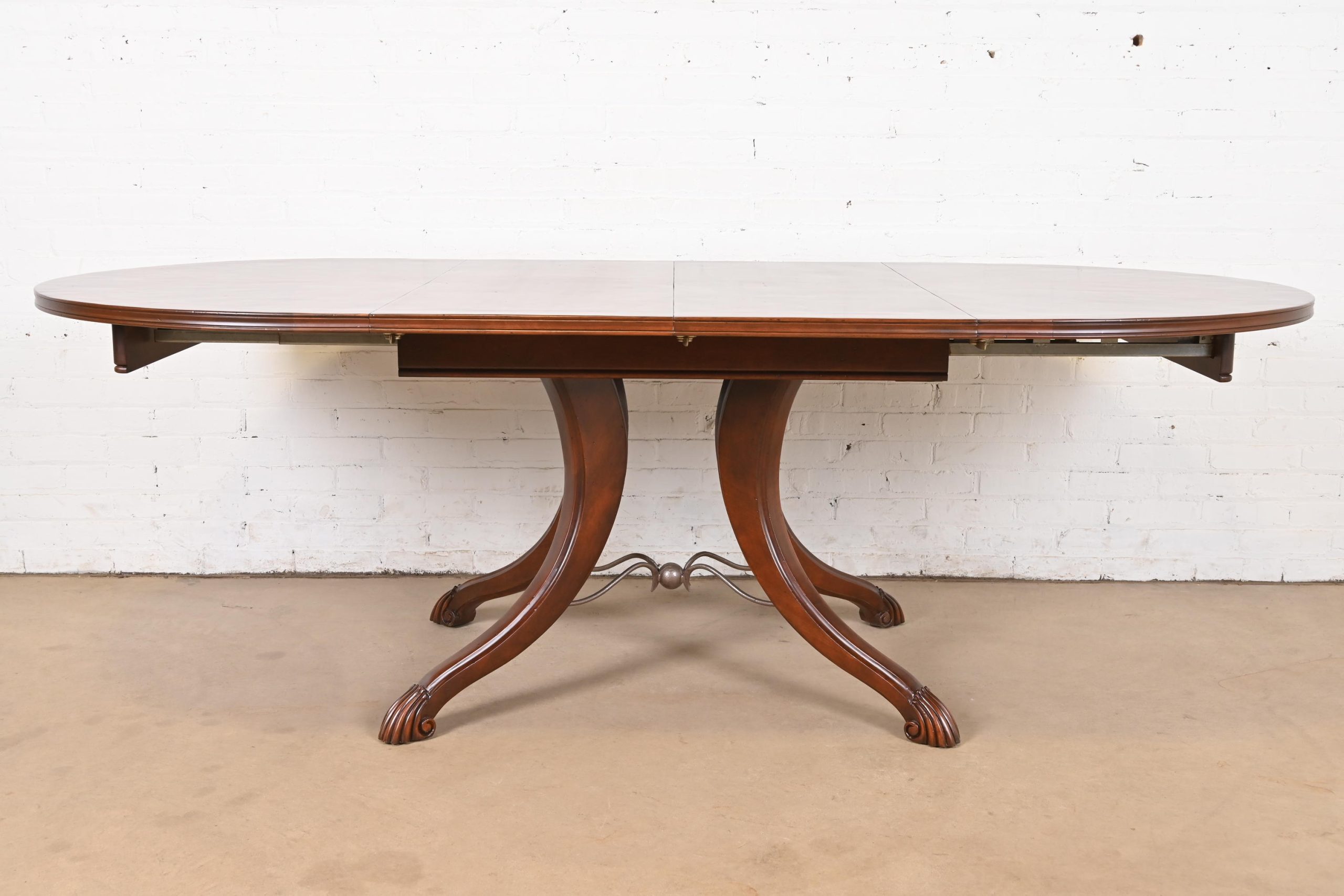 Italian Provincial Carved Cherry Wood Pedestal Extension Dining Table by Emanuel Morez, Newly Refinished - Image 2