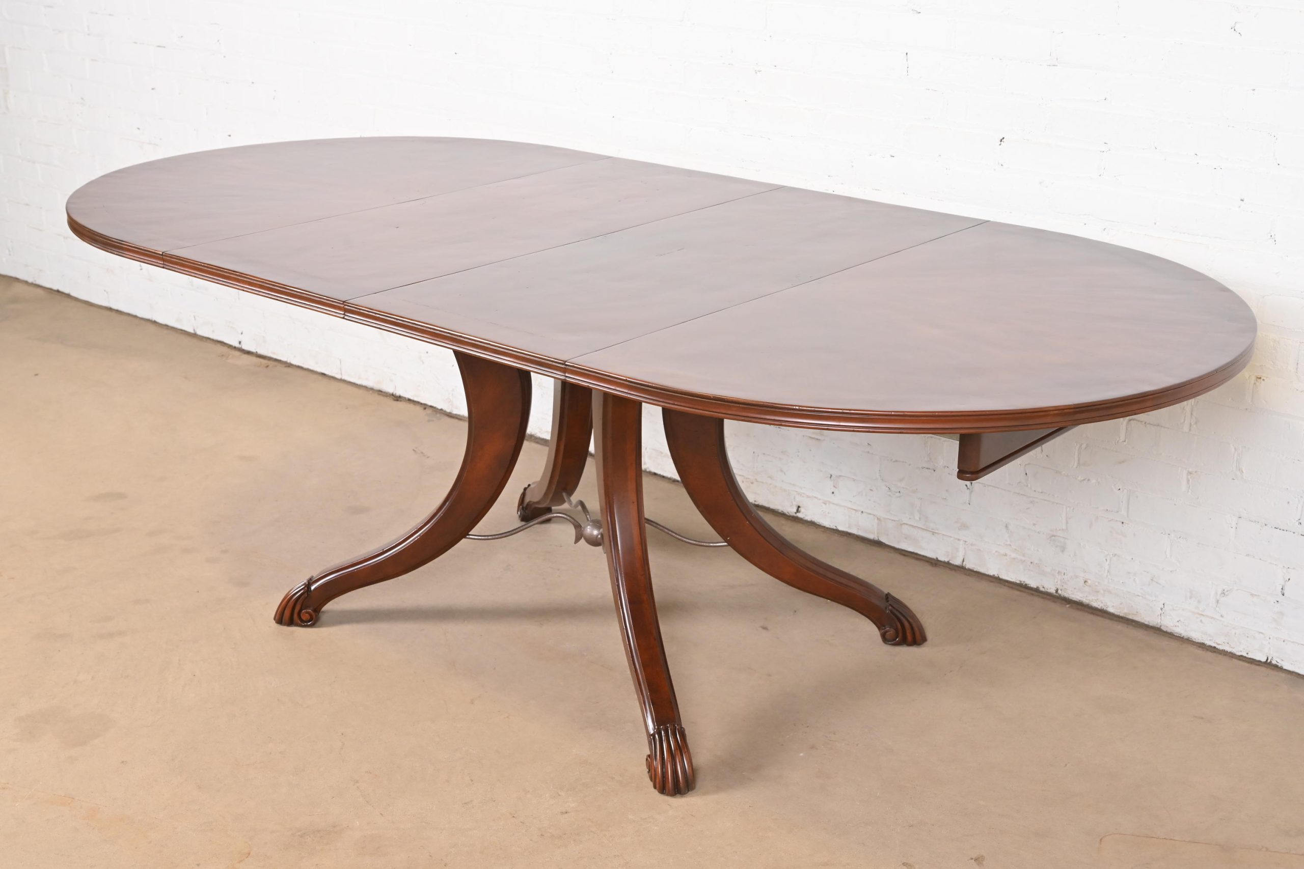 Italian Provincial Carved Cherry Wood Pedestal Extension Dining Table by Emanuel Morez, Newly Refinished - Image 3