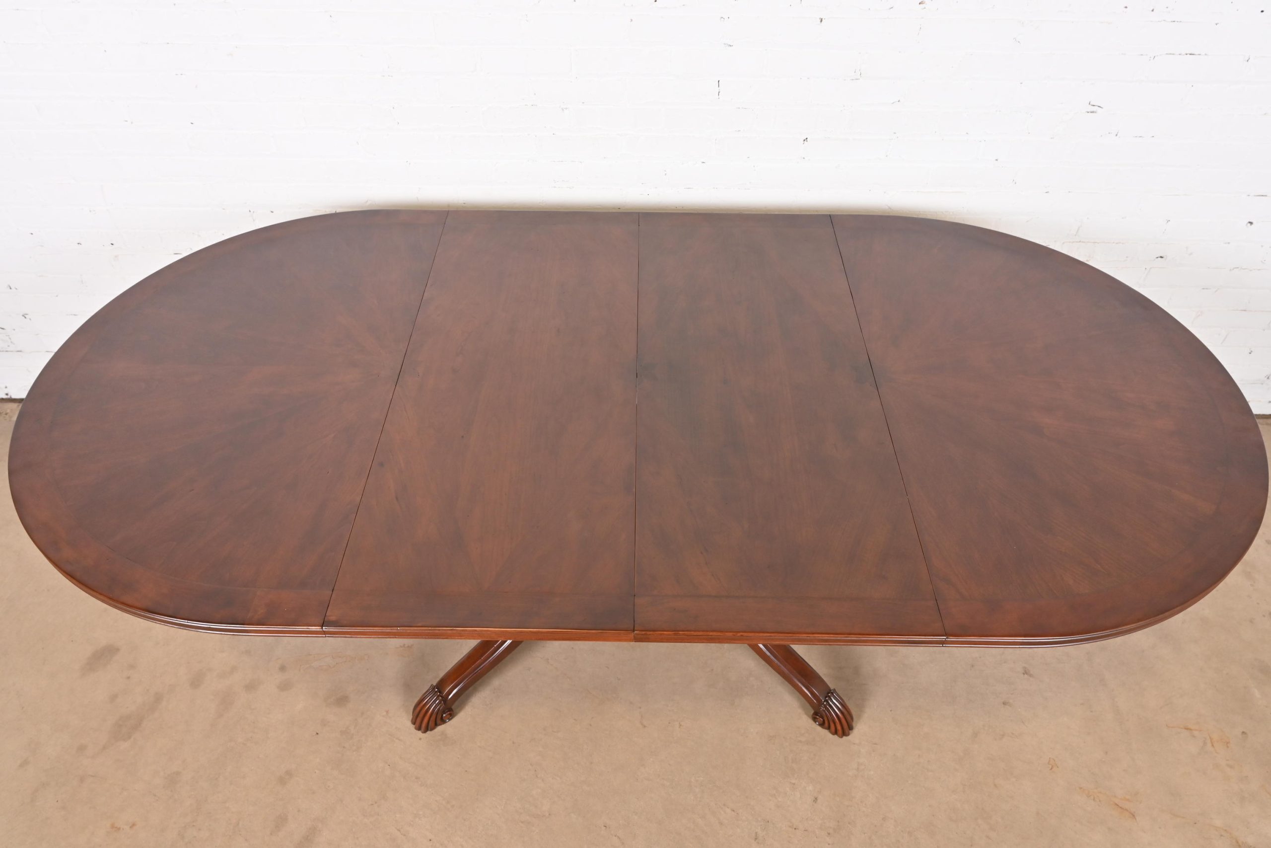 Italian Provincial Carved Cherry Wood Pedestal Extension Dining Table by Emanuel Morez, Newly Refinished - Image 5
