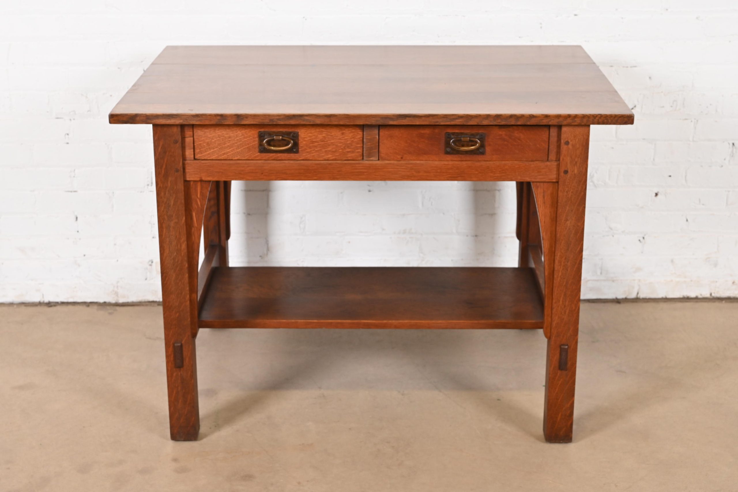 Gustav Stickley Mission Oak Arts & Crafts Writing Desk or Library Table, Circa 1910 - Image 2