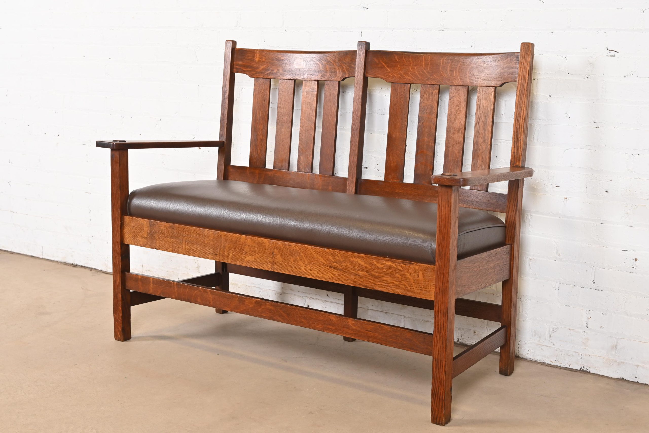 Stickley Brothers Antique Mission Oak Arts & Crafts Bench or Settee, Circa 1900 - Image 3