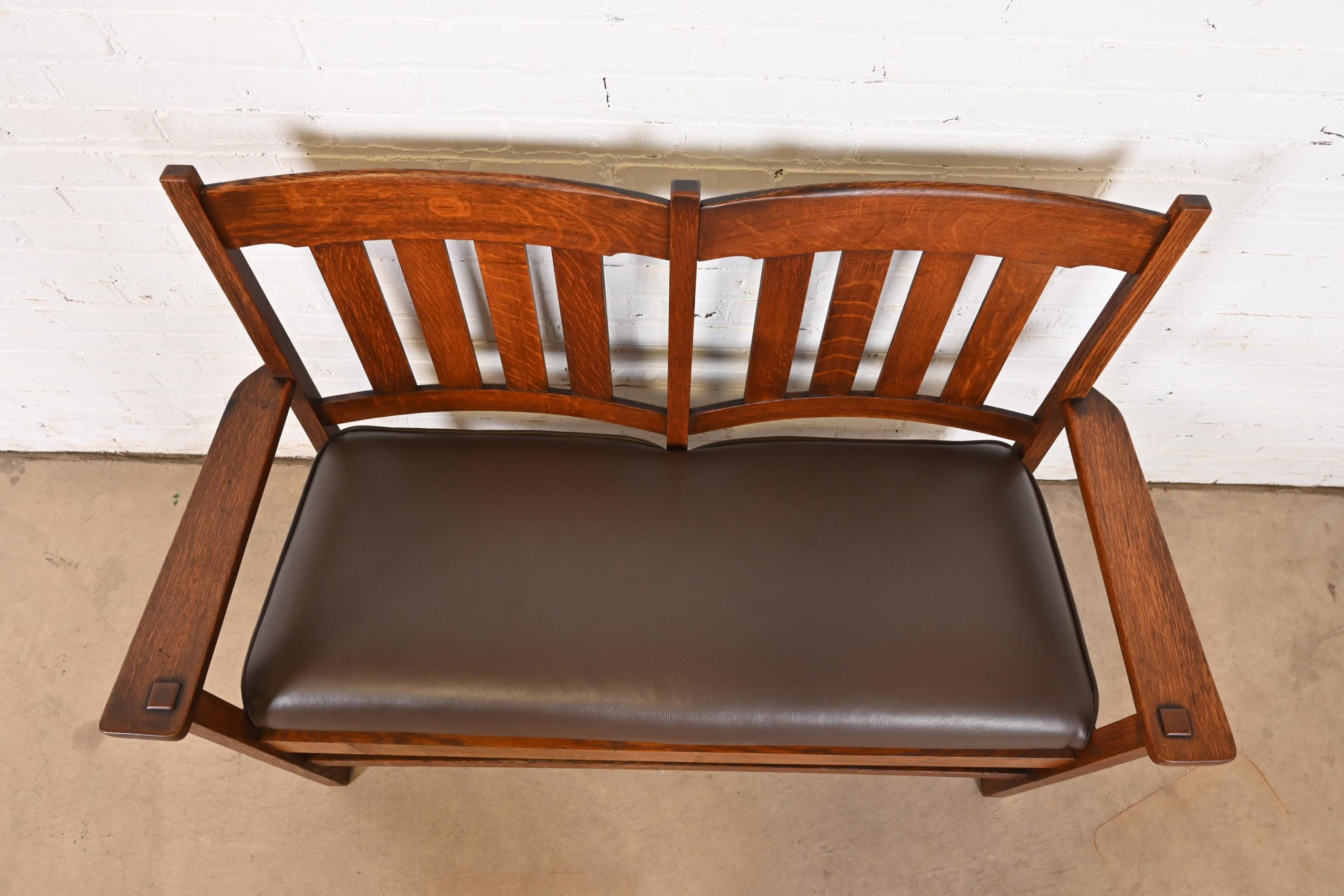 Stickley Brothers Antique Mission Oak Arts & Crafts Bench or Settee, Circa 1900 - Image 5