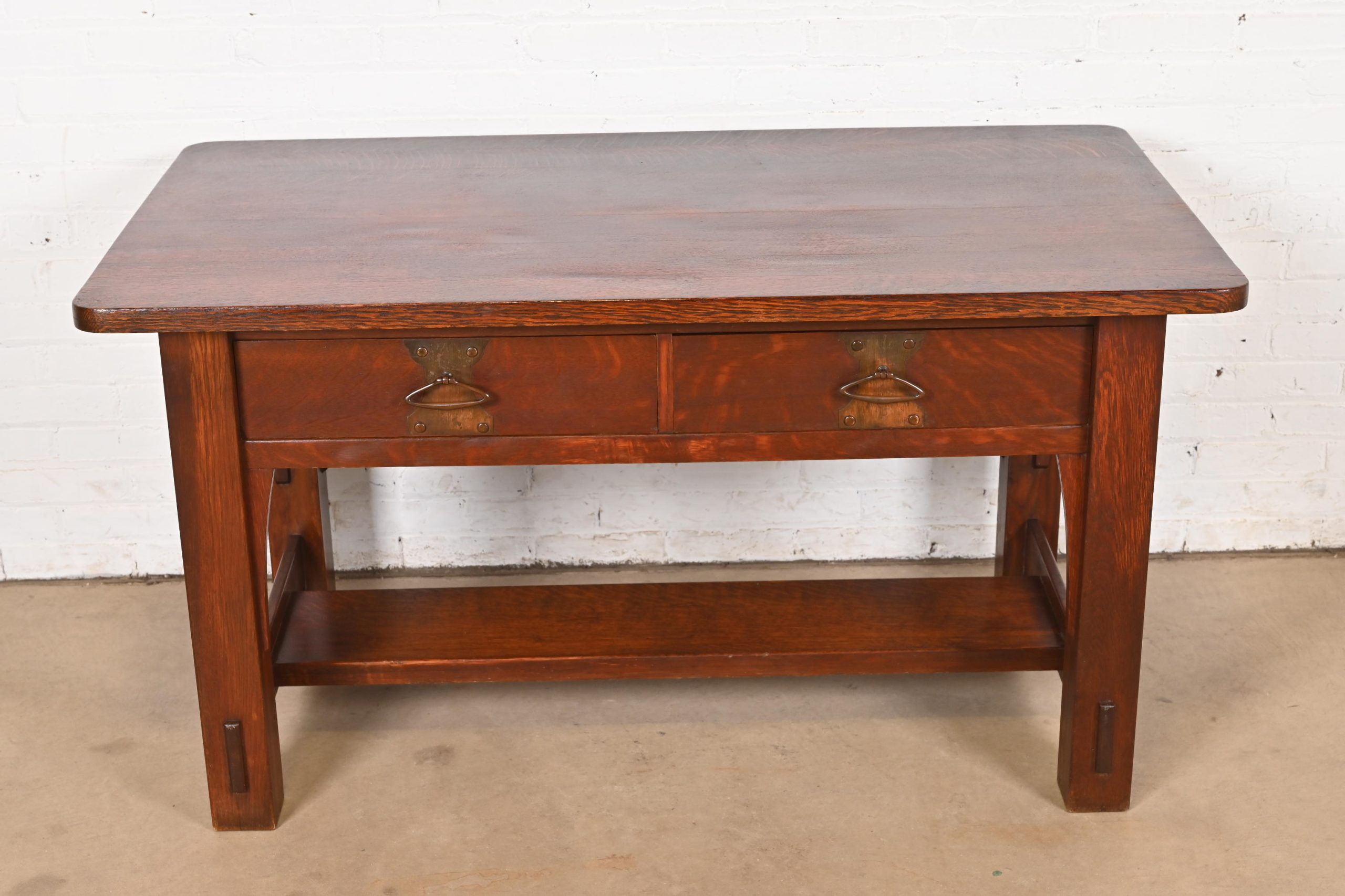 Imperial Furniture Grand Rapids Mission Oak Arts & Crafts Writing Desk or Library Table, Circa 1910 - Image 3