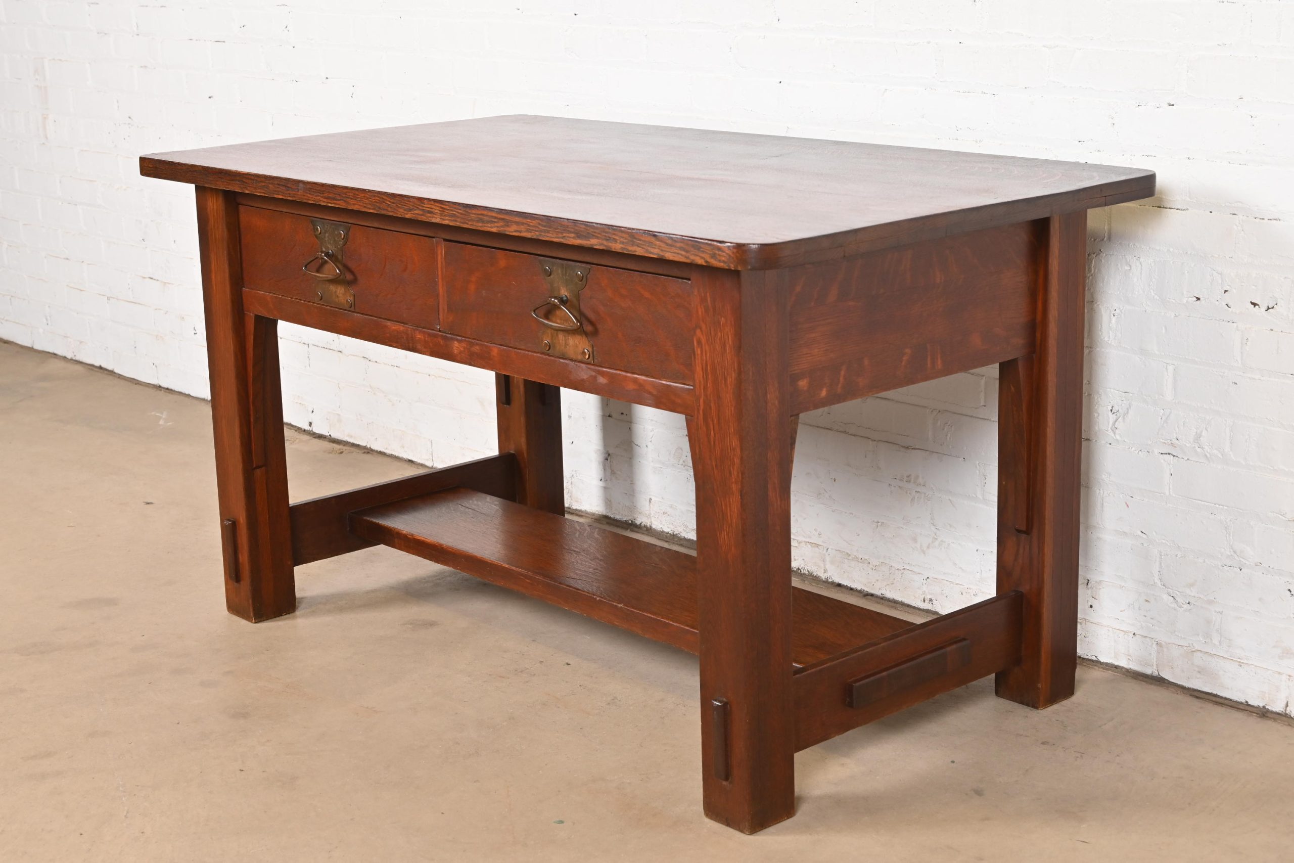 Imperial Furniture Grand Rapids Mission Oak Arts & Crafts Writing Desk or Library Table, Circa 1910