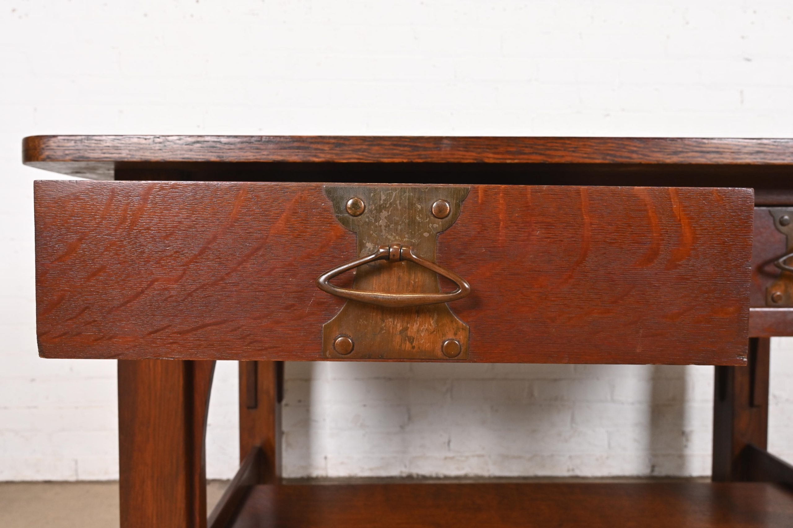 Imperial Furniture Grand Rapids Mission Oak Arts & Crafts Writing Desk or Library Table, Circa 1910 - Image 7
